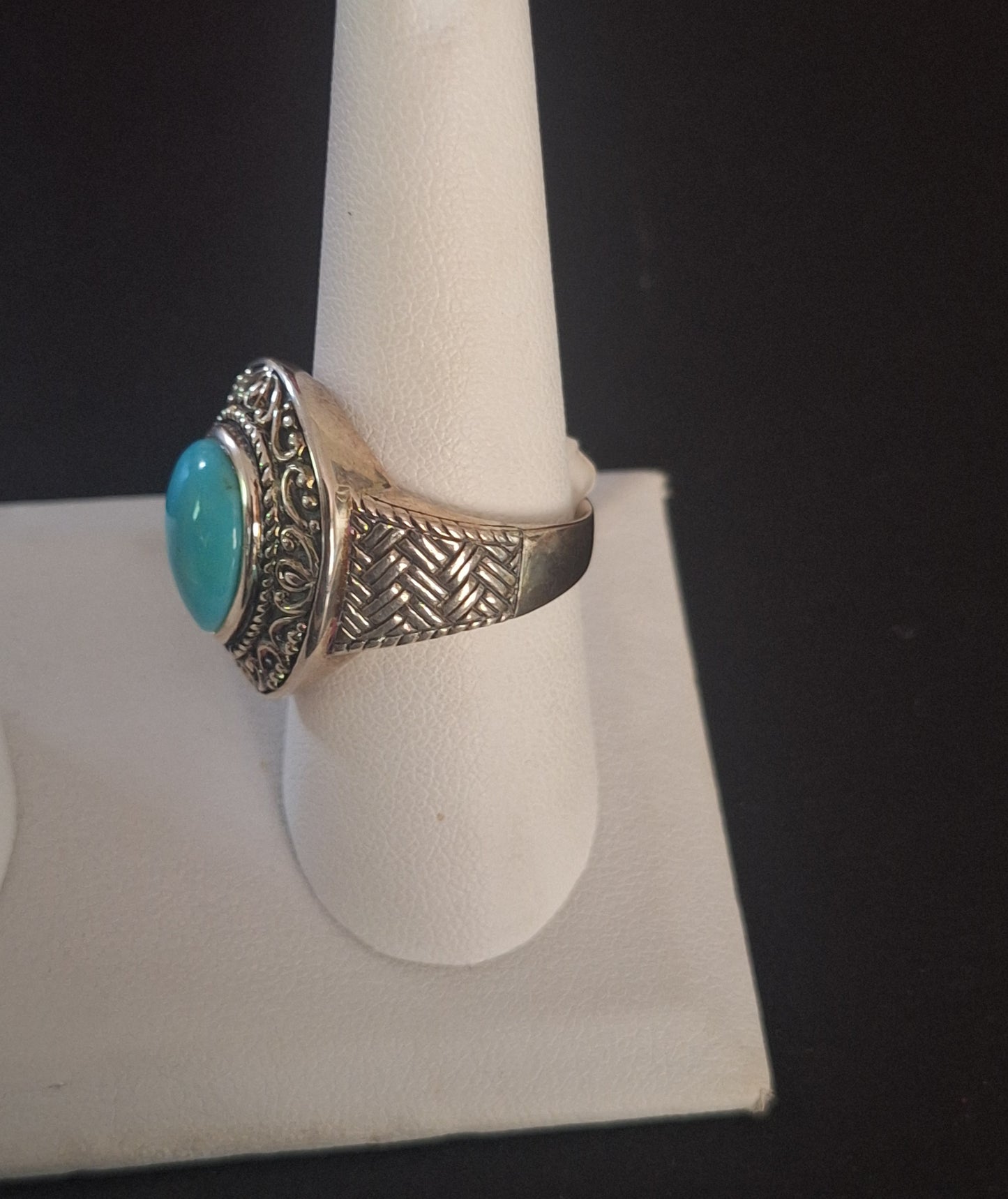 Boho Sterling Silver Blue Turquoise Tear Drop Woven Ring
