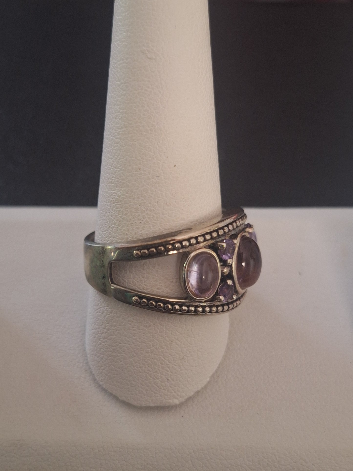 Sterling Silver Amethyst Cabochon Textured Ring