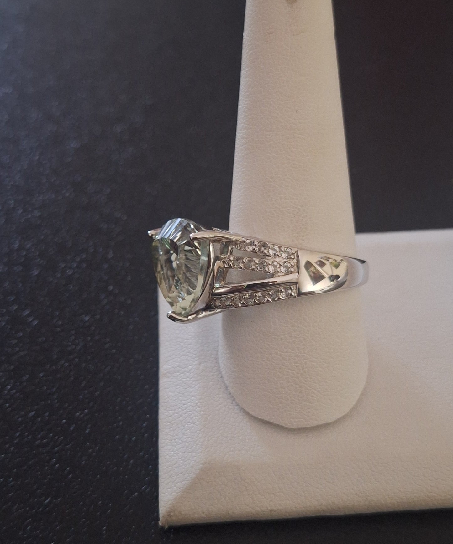 Green Prasiolite Rhodium over Sterling Silver Ring
