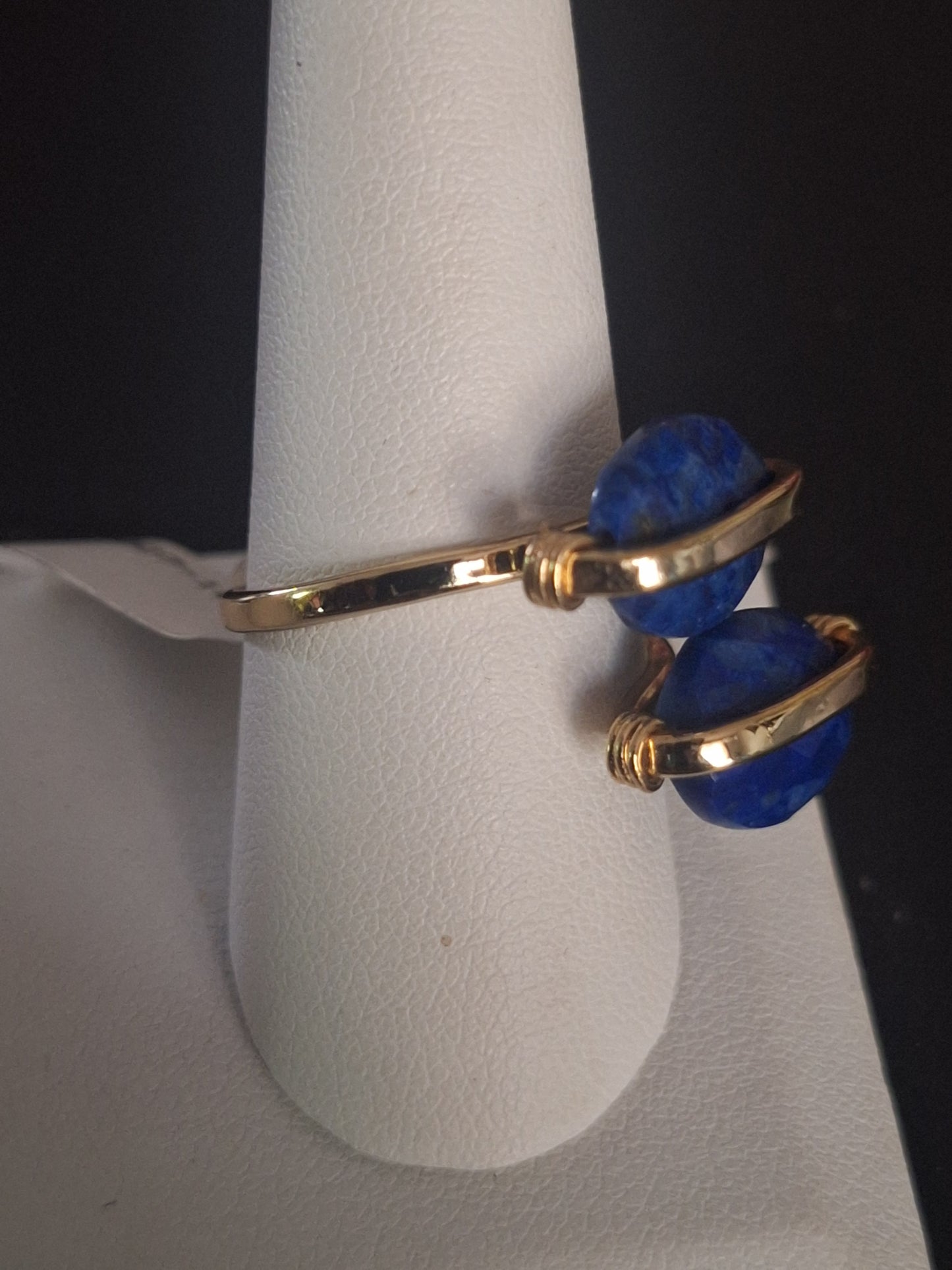 Yellow Gold Orbital Ring Blue Lapis Lazuli Gemstones