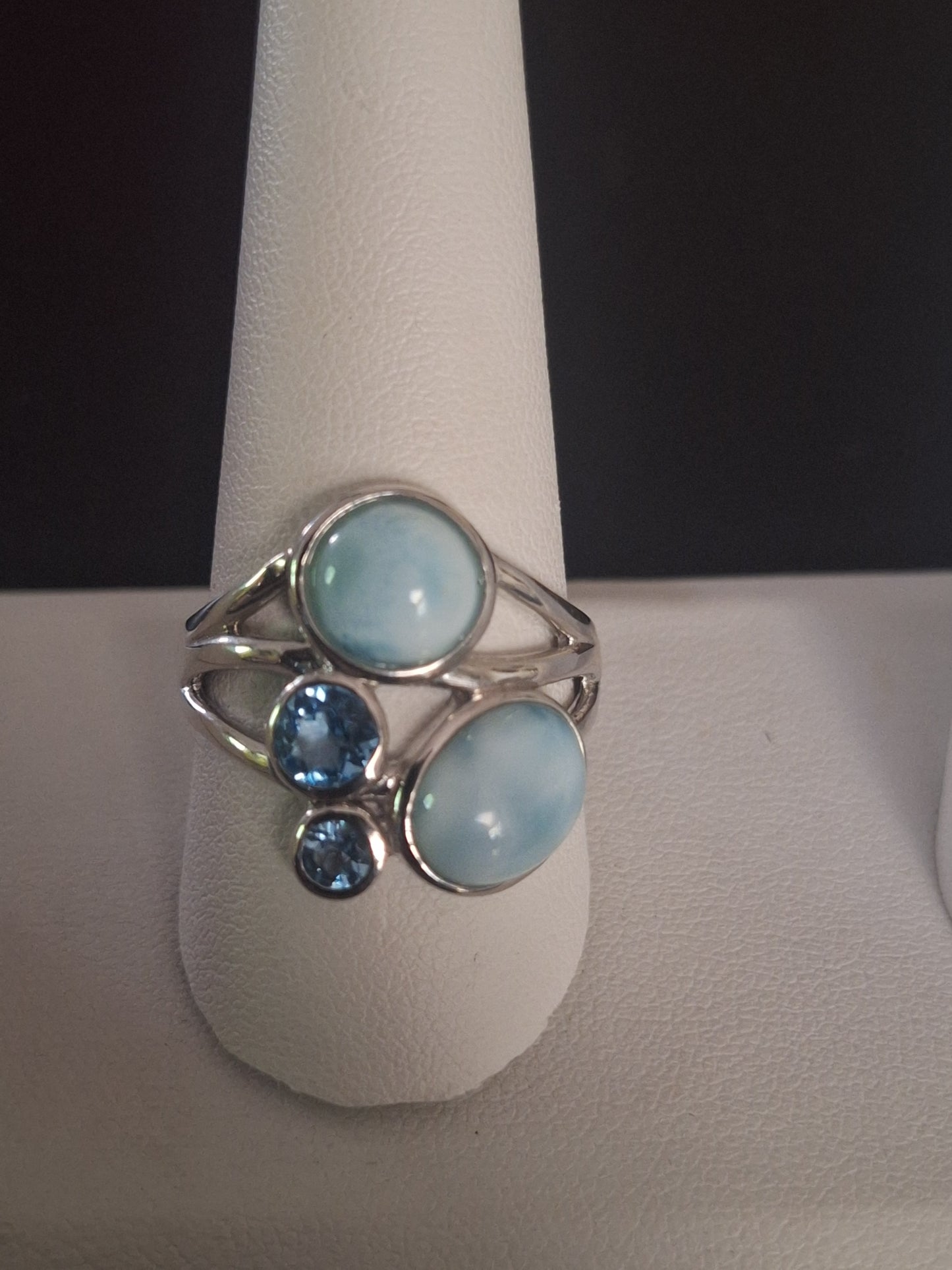 Sterling Silver 925 Larimar Topaz Aquamarine Ring