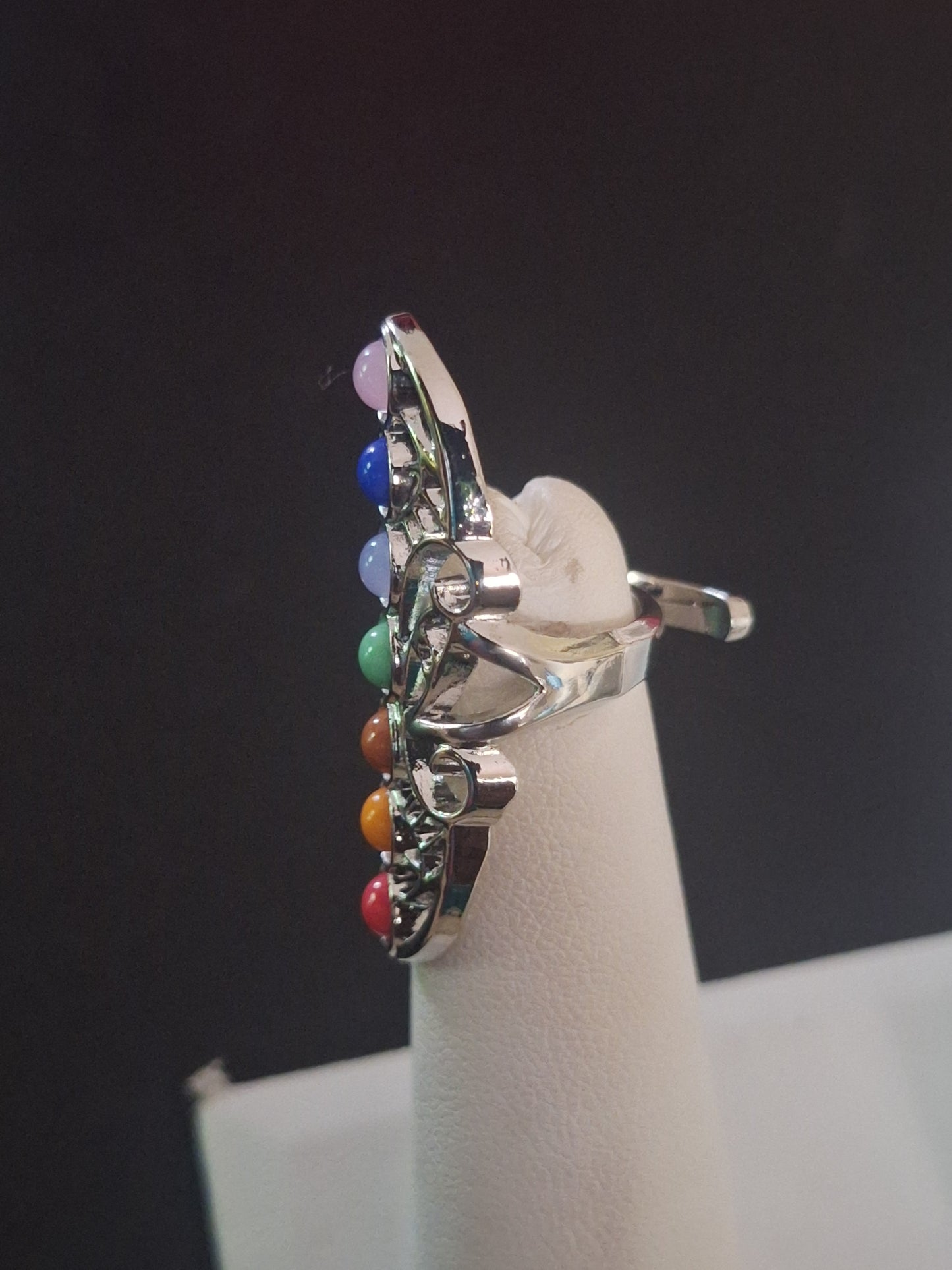 Seven Chakra Crystals Large Filigree Gemstone Boho Adjustable Silver Plated