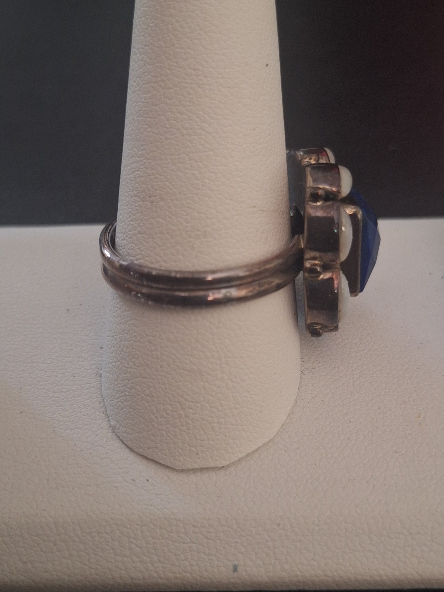 Natural Lapis Lazuli and Pearl Antique-Style 925 Sterling Silver Ring