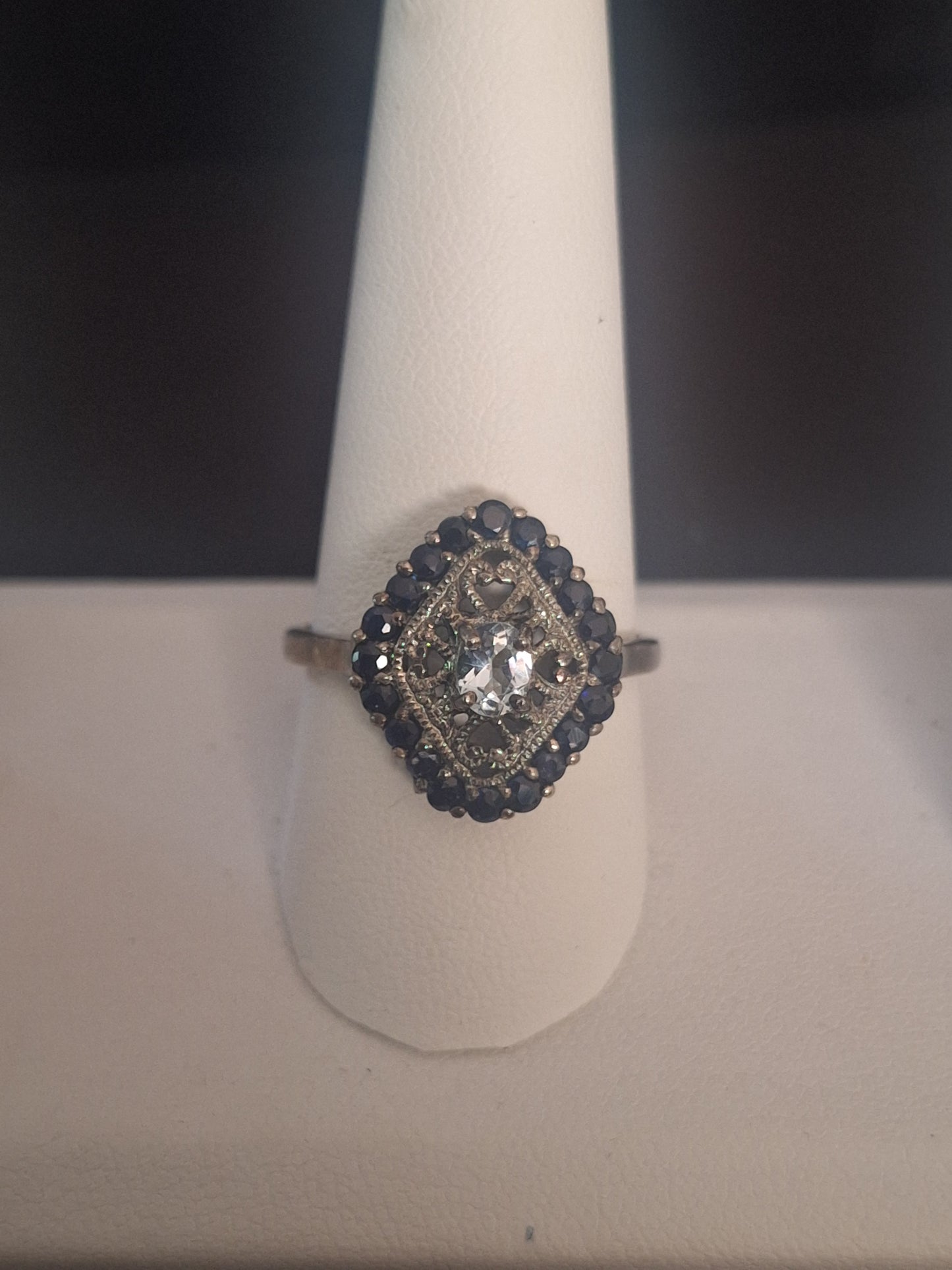 Vintage Style Aquamarine and Sapphire Ring