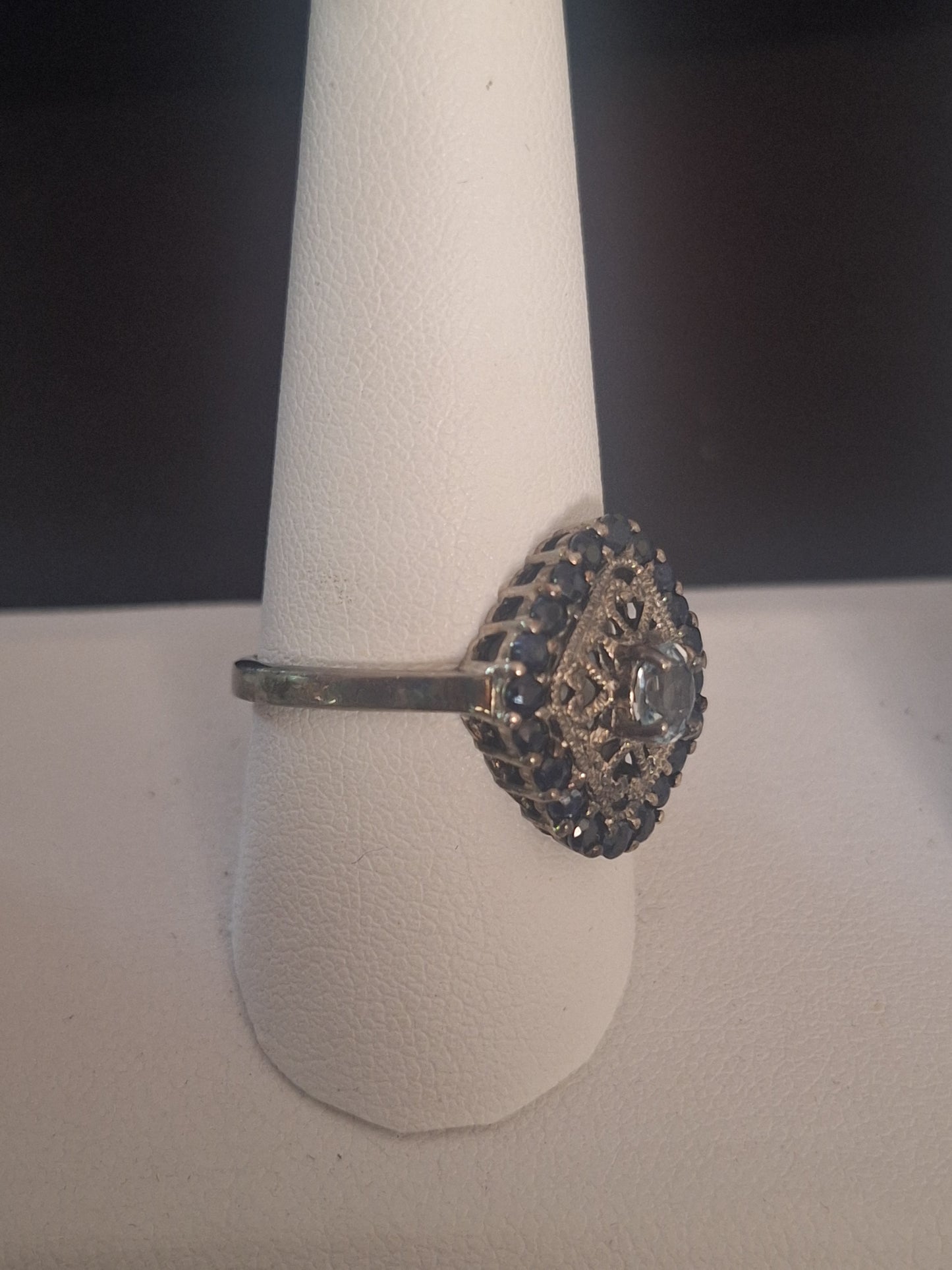 Vintage Style Aquamarine and Sapphire Ring