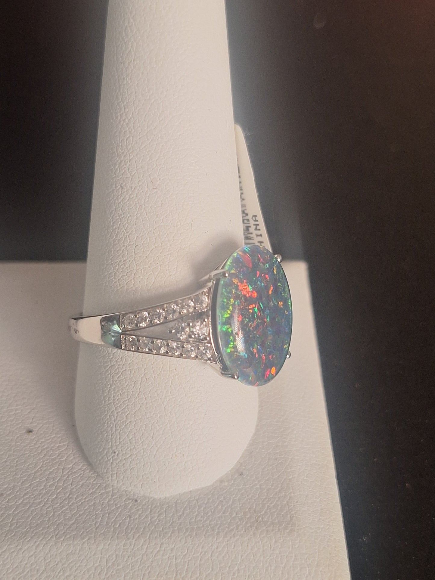 Black Opal With Diamonds 925 Sterling Silver