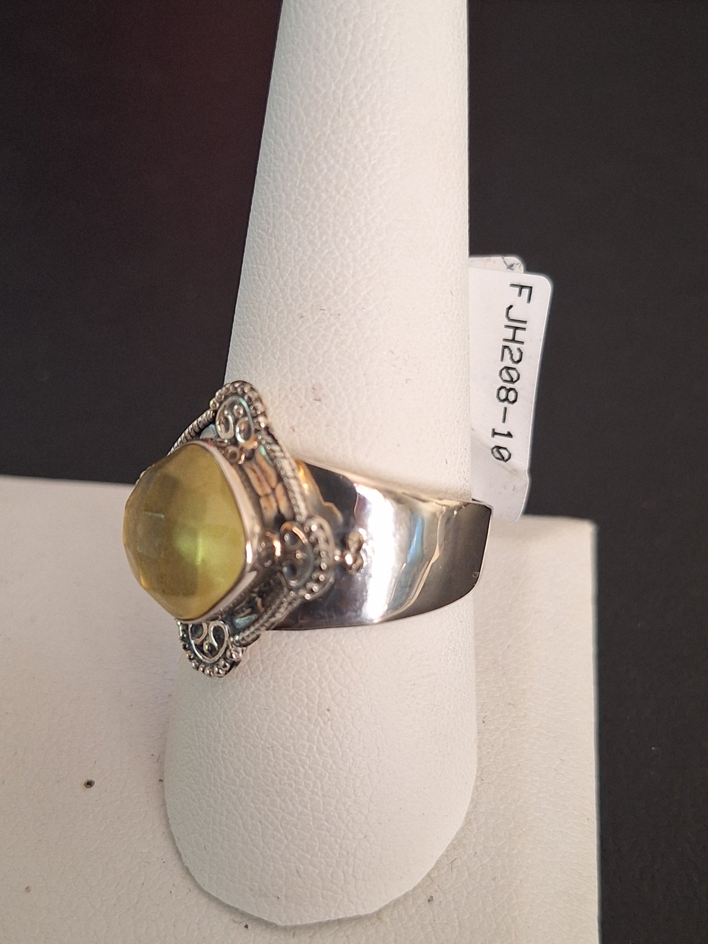 Sterling Silver Rose Cut Lemon Quartz Ring