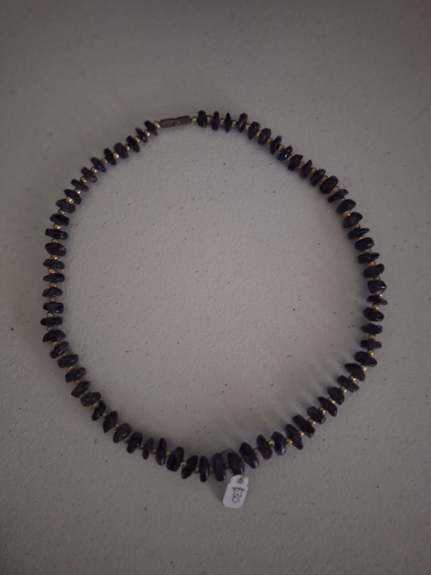Vintage Purple Stone Amethyst and Gold Tone Beads Necklace