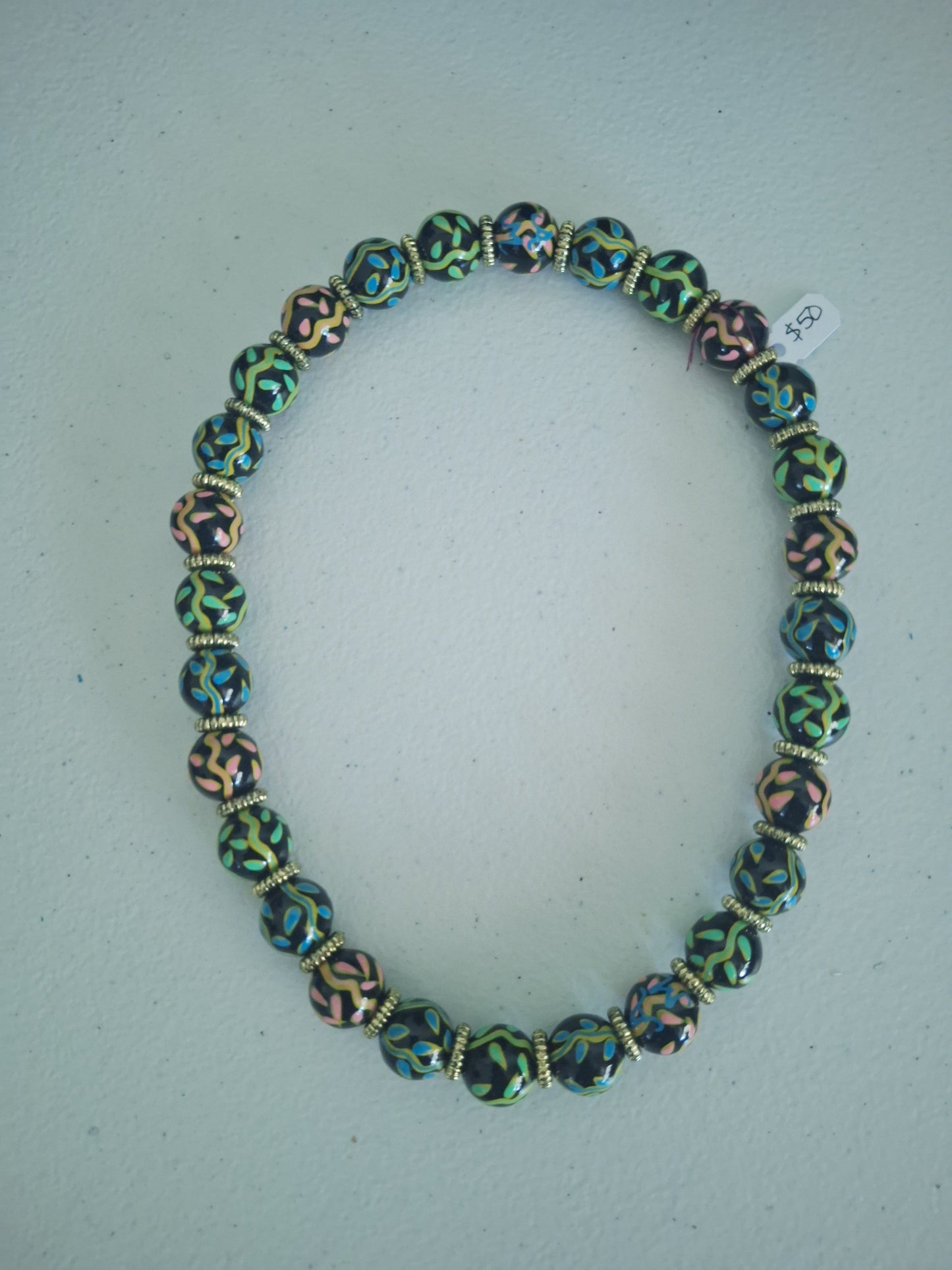 Angela Moore Green Blue Pink Yellow Orange Necklace