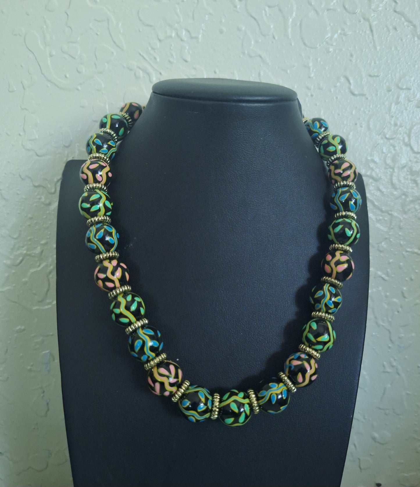 Angela Moore Green Blue Pink Yellow Orange Necklace