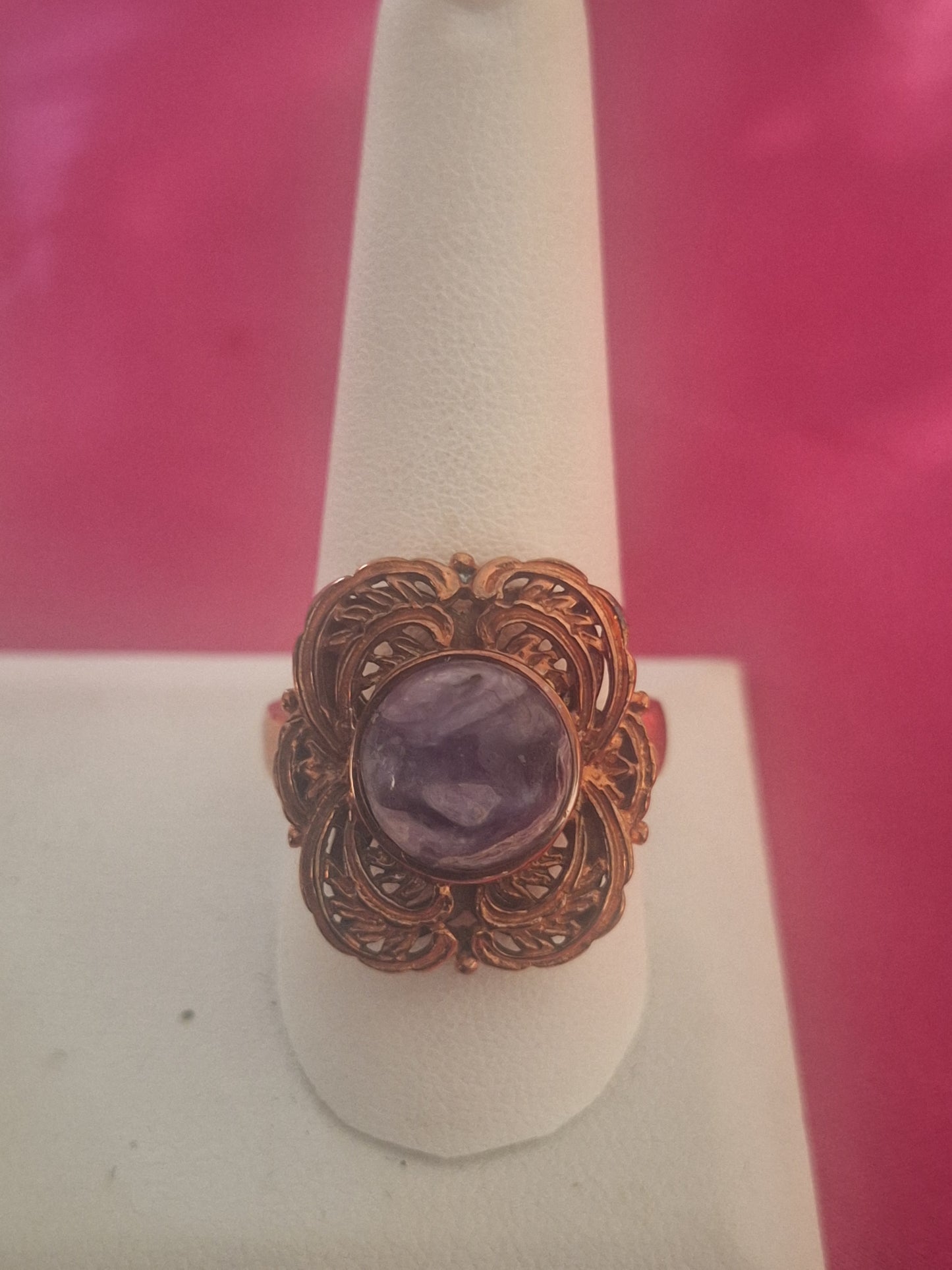 Purple Cabochon Marble Ring