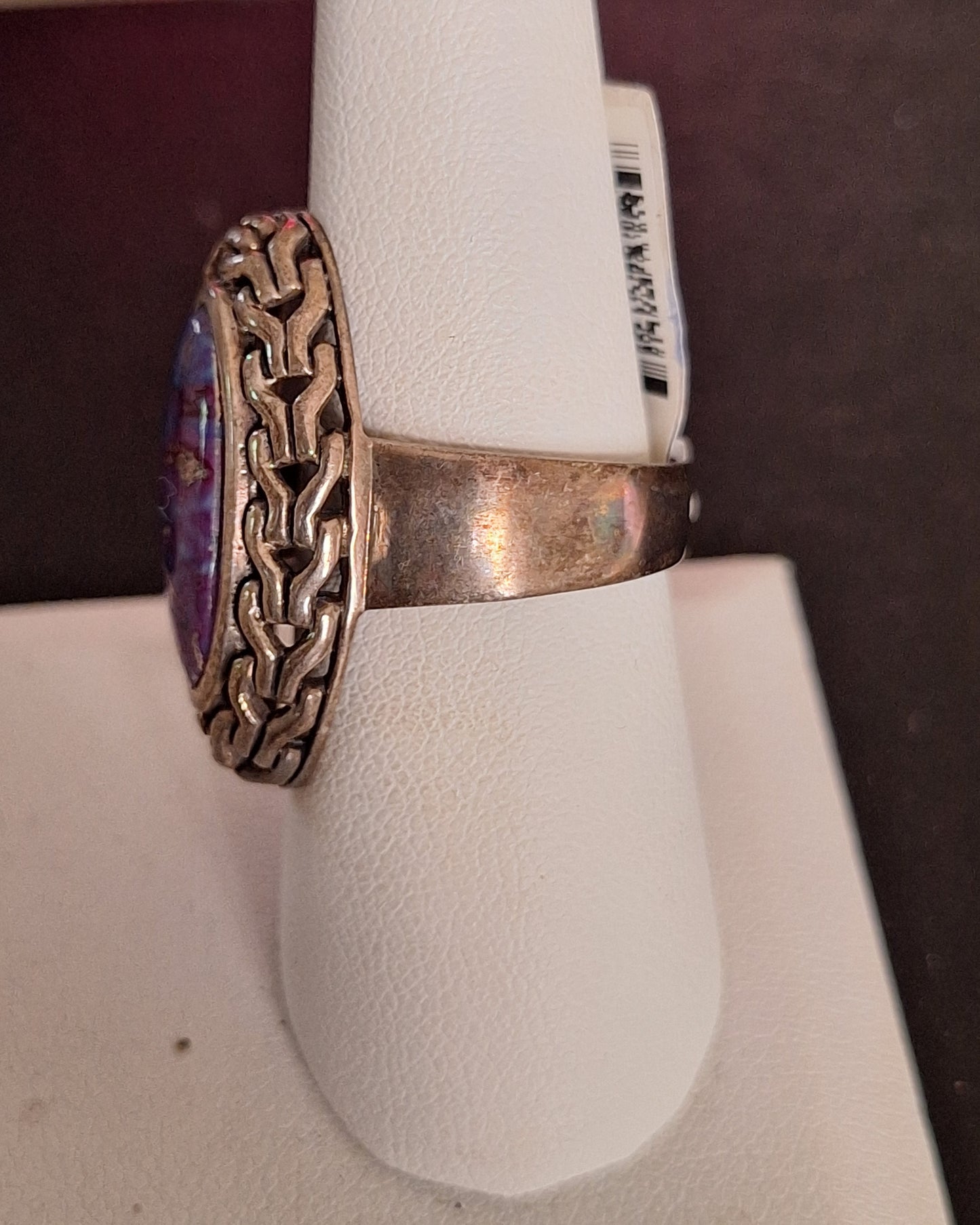 Sterling Silver 925 Purple Turquoise Oval Cabochon Ring