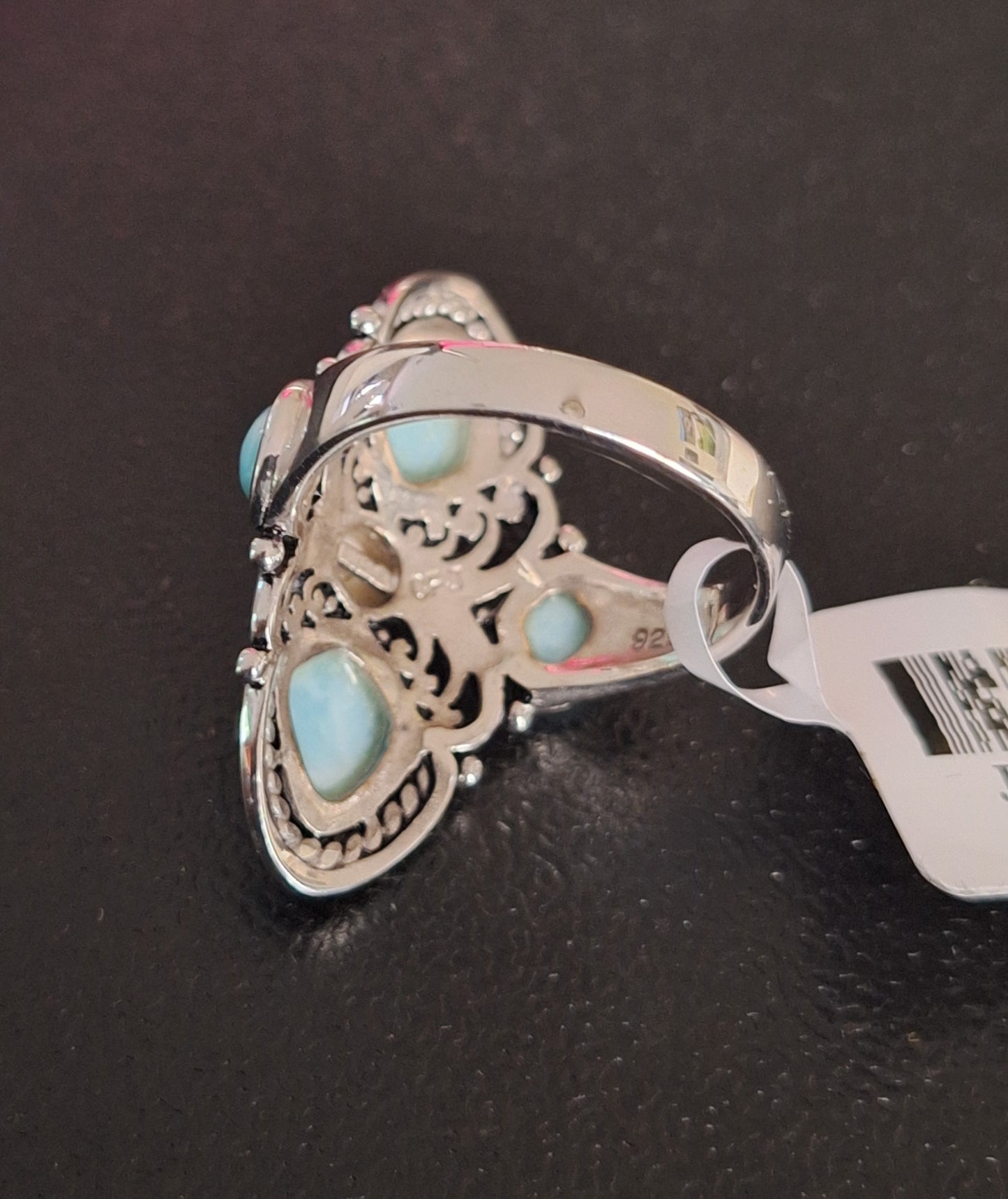 Cabochon Larimar With 5.5MM White Cultured Freshwater Pearl Sterling Silver Ring