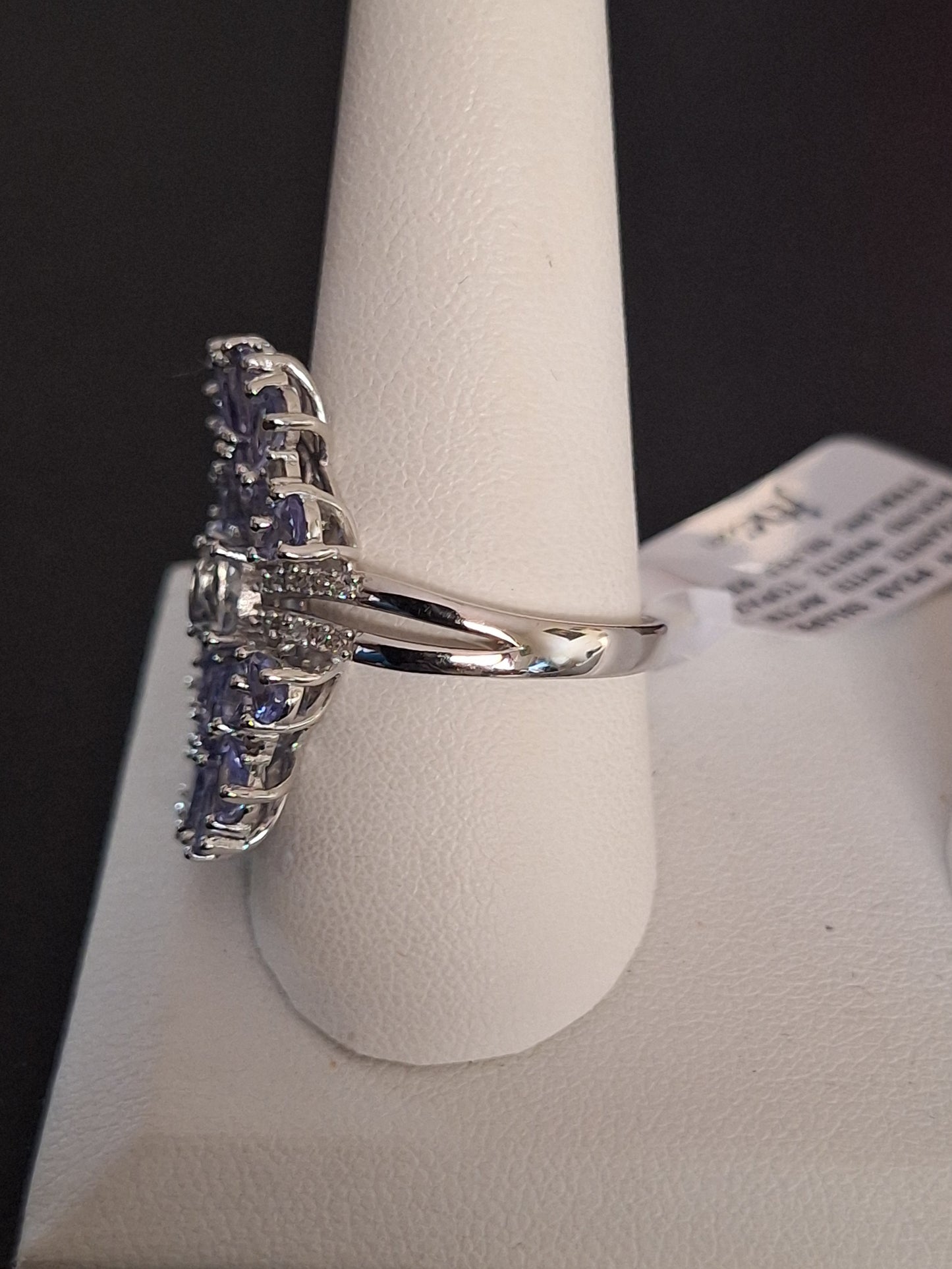 Victoria Wieck 5.07CTW Pear Shaped Tanzanite .80CTW White Topaz Ring Designer Sterling Silver 925