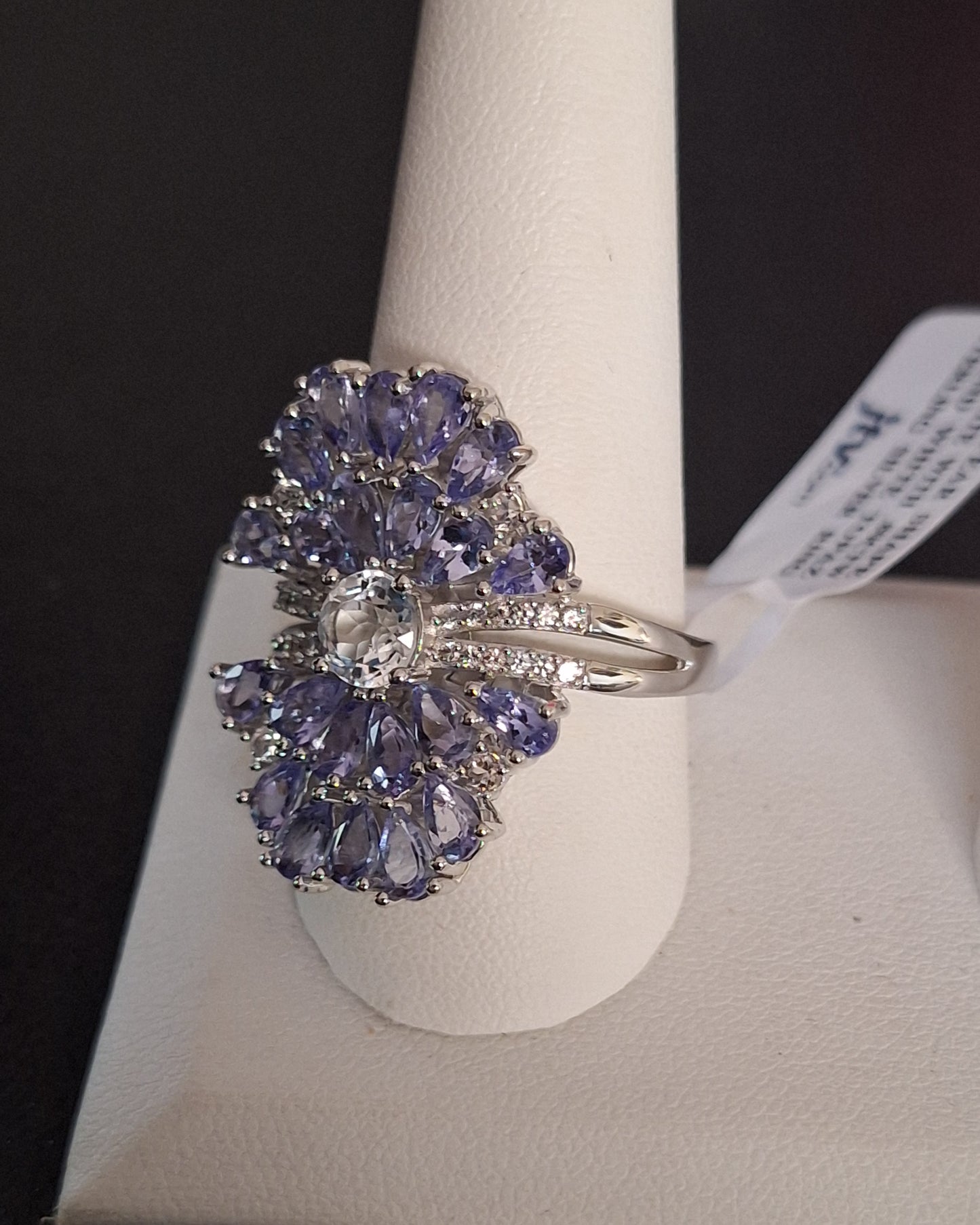 Victoria Wieck 5.07CTW Pear Shaped Tanzanite .80CTW White Topaz Ring Designer Sterling Silver 925
