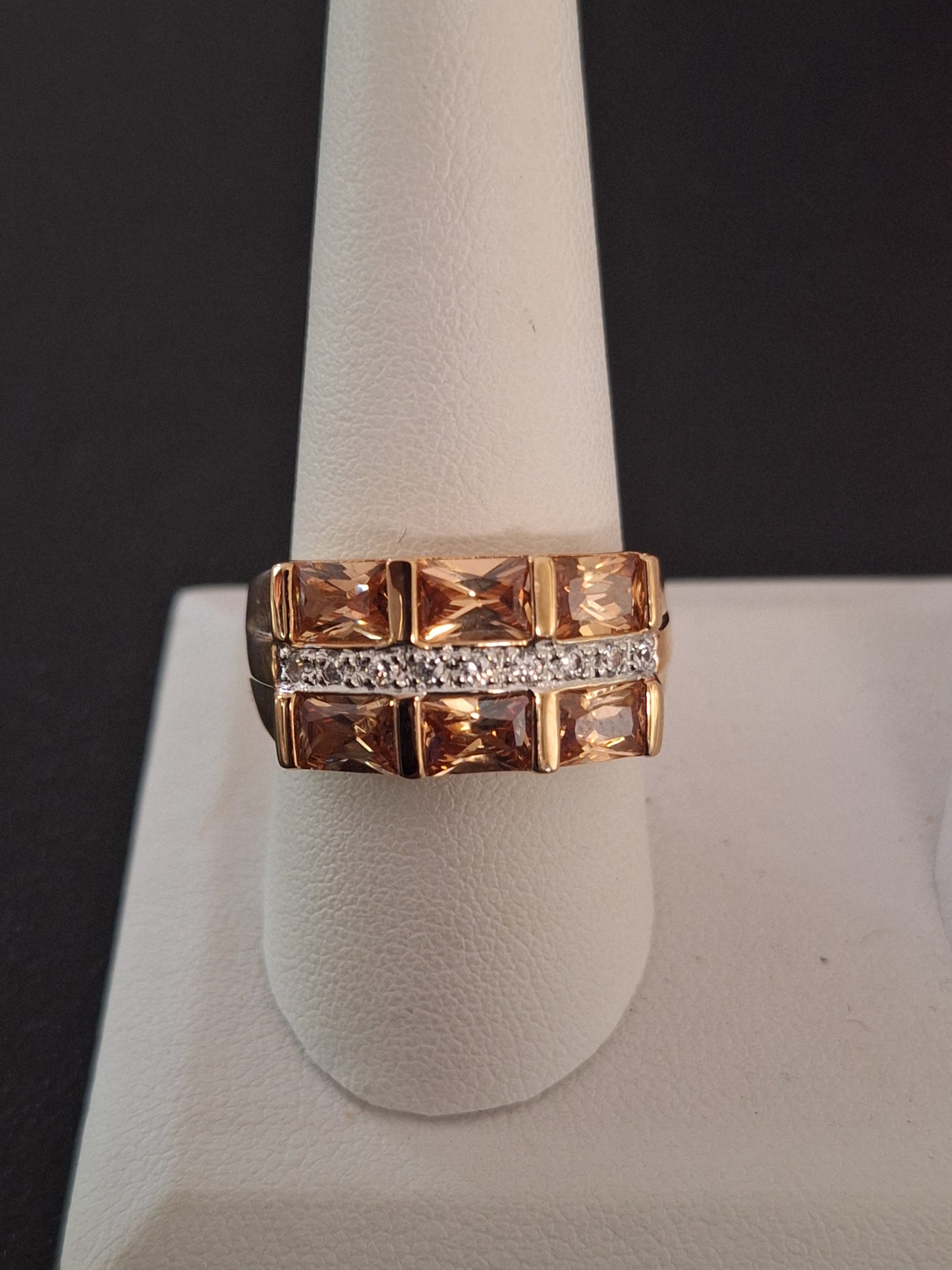 Rose Gold Rare Spesartite Garnet Ring Six Stone