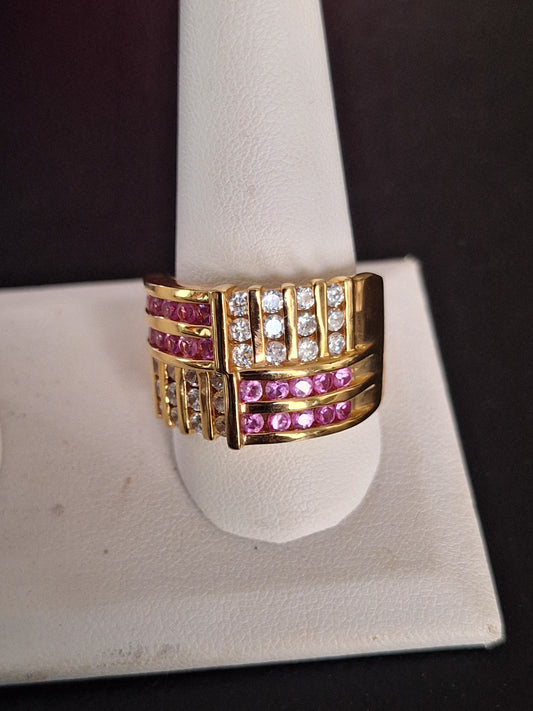 Yellow 925 Sterling Silver Ruby and Diamond Custom Ring