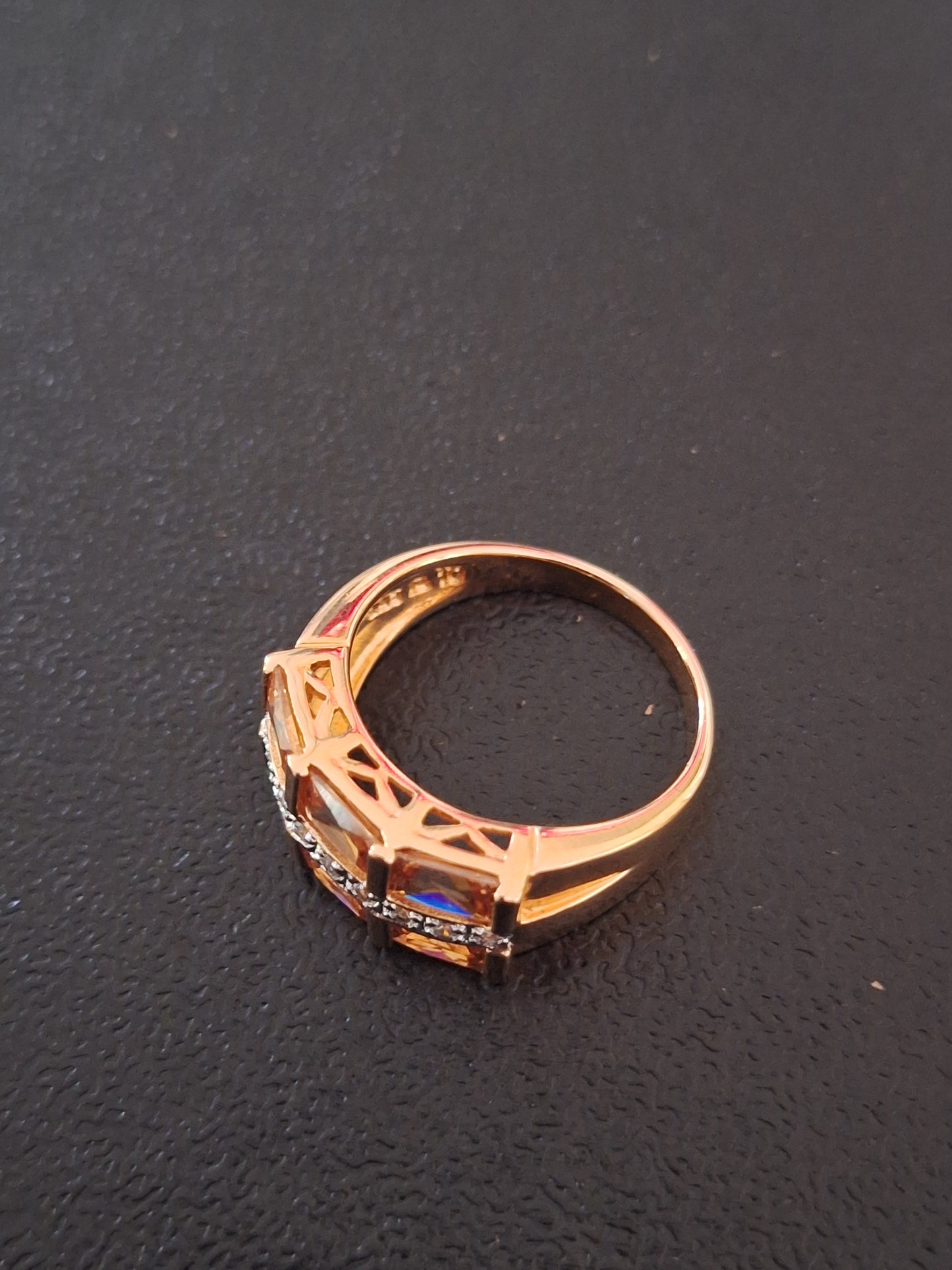 Rose Gold Rare Spesartite Garnet Ring Six Stone