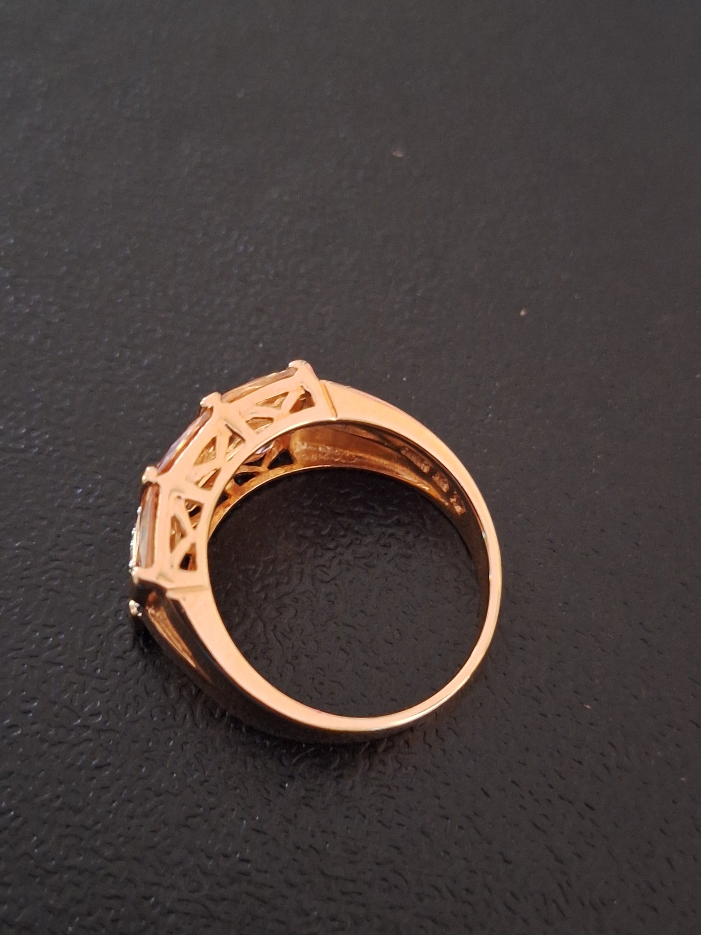 Rose Gold Rare Spesartite Garnet Ring Six Stone