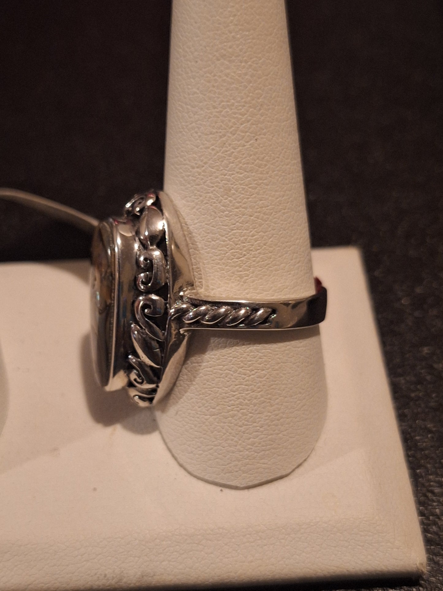Abalone Shell Rhodium Slice Ring Over Sterling Silver