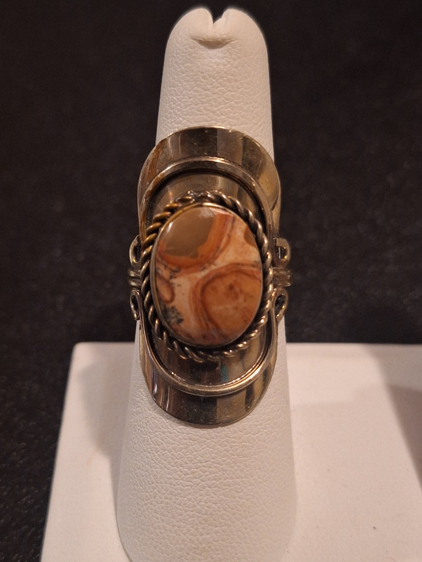 Vintage Sterling Silver Banded Agate Ring