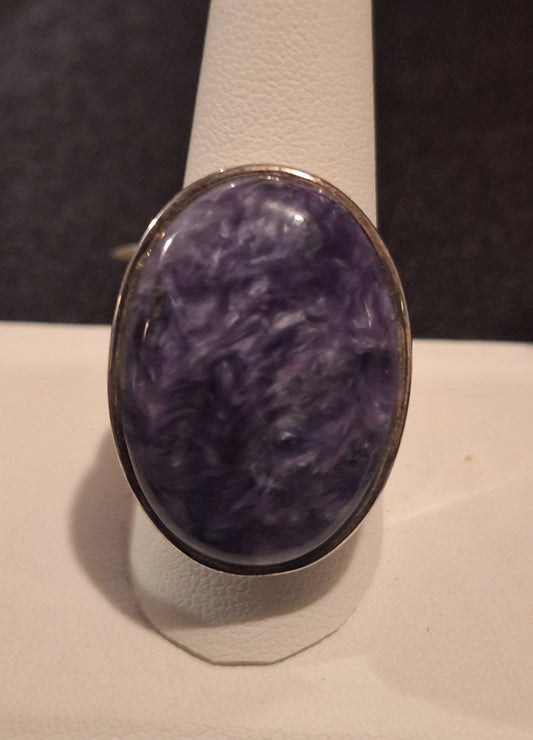 925 Solid Sterling Silver Natural Siberian Charoite Ring