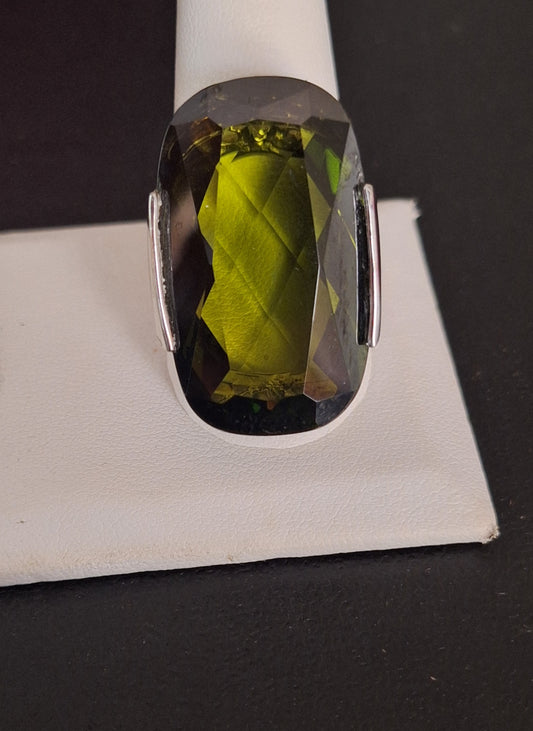 925 Sterling Silver Ring Moldavite Gemstone