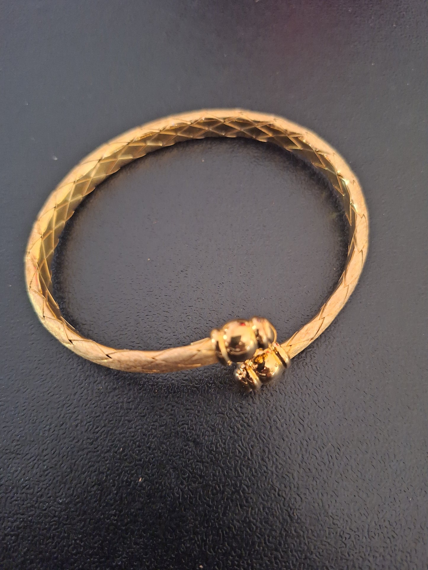 Vintage Italy Etruscan Gold Over Sterling Woven Mesh Cuff Bypass Bracelet