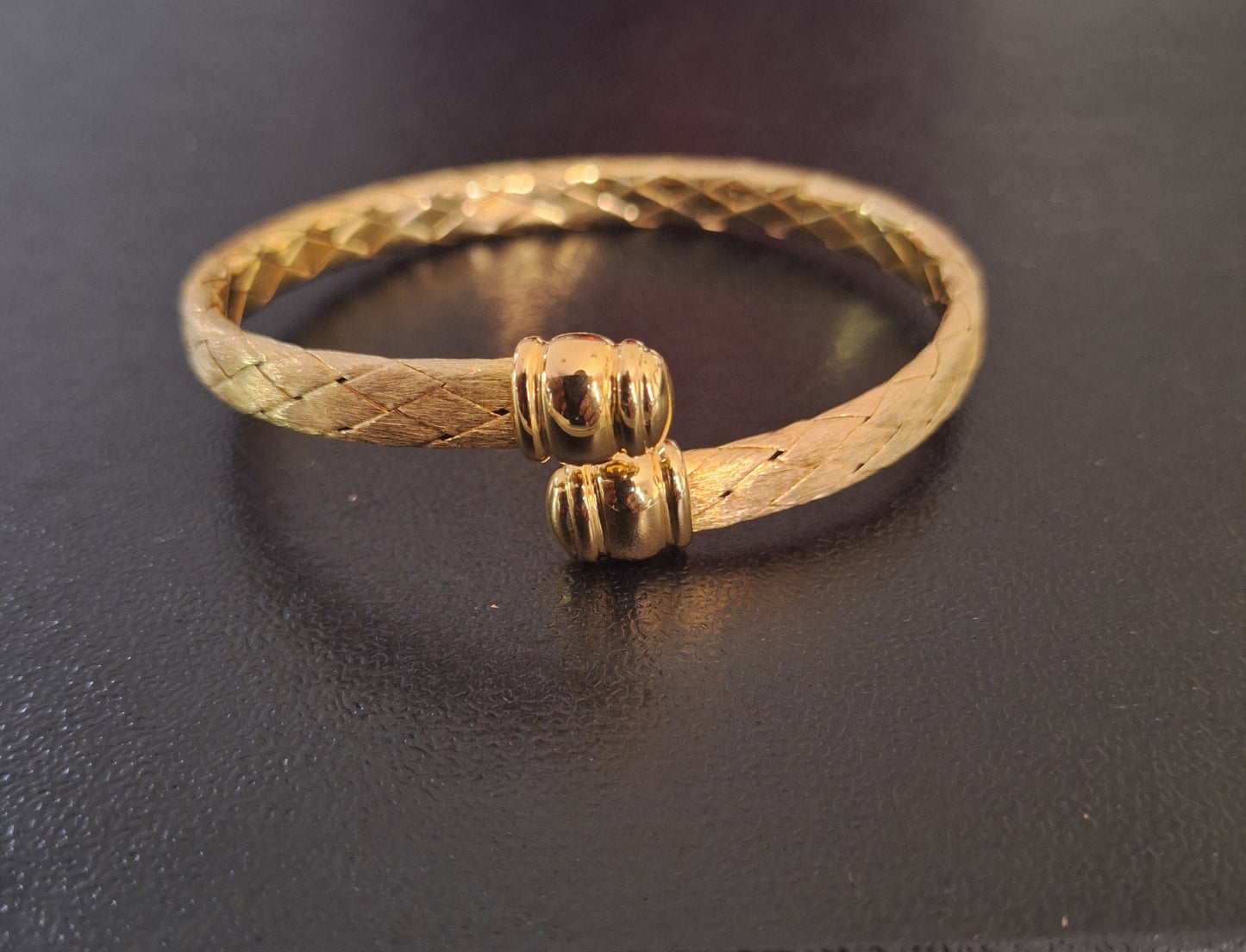 Vintage Italy Etruscan Gold Over Sterling Woven Mesh Cuff Bypass Bracelet