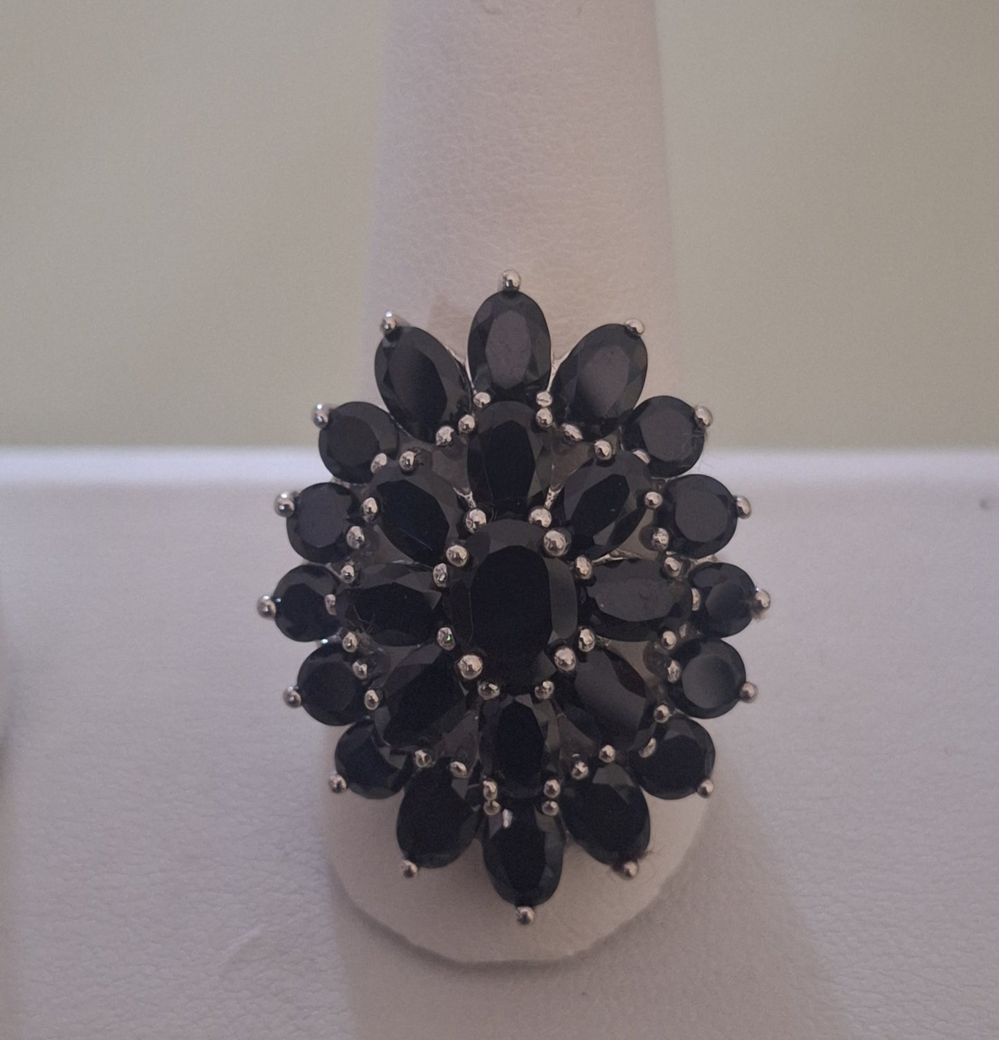Sterling Silver Cluster Genuine Black Spinel Ring