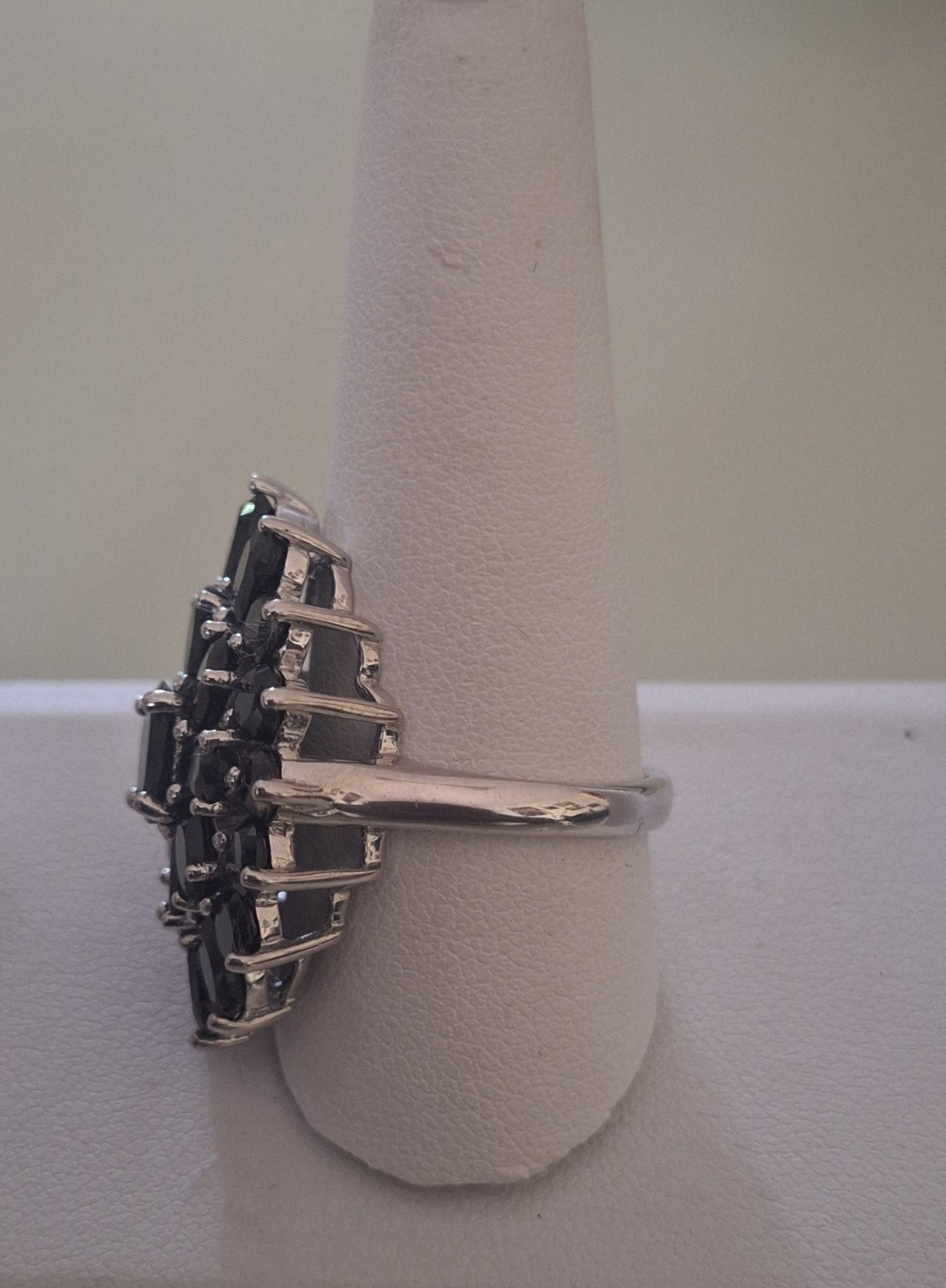 Sterling Silver Cluster Genuine Black Spinel Ring