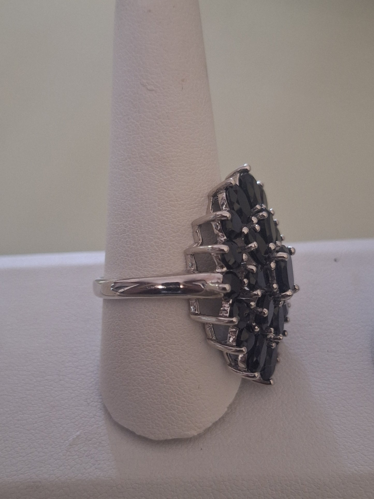 Sterling Silver Cluster Genuine Black Spinel Ring