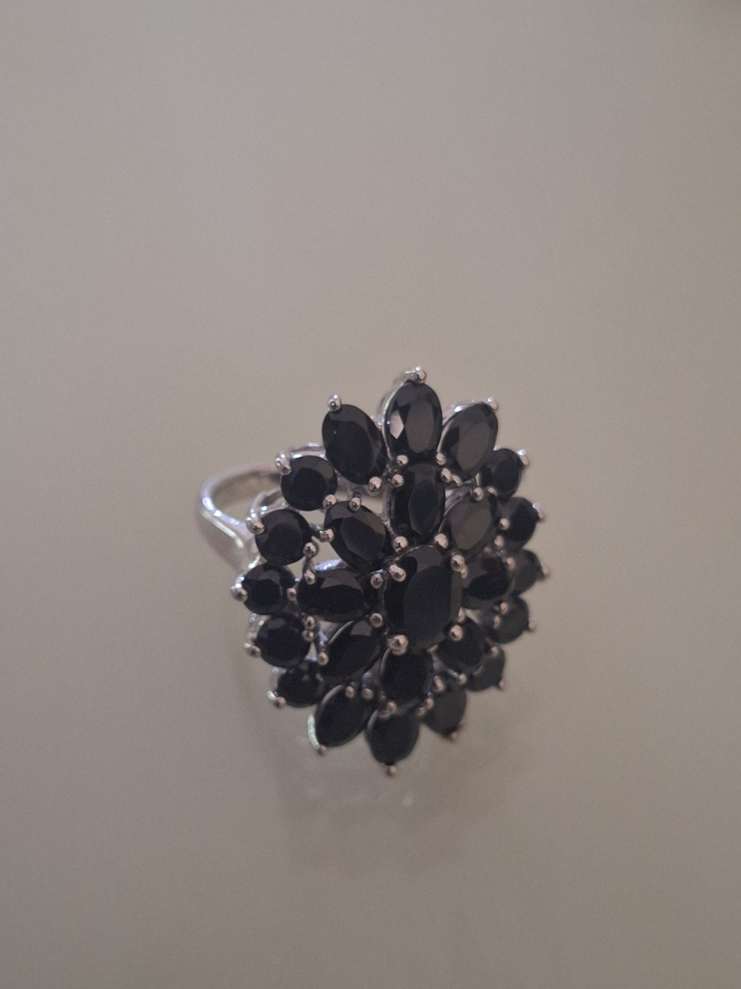 Sterling Silver Cluster Genuine Black Spinel Ring