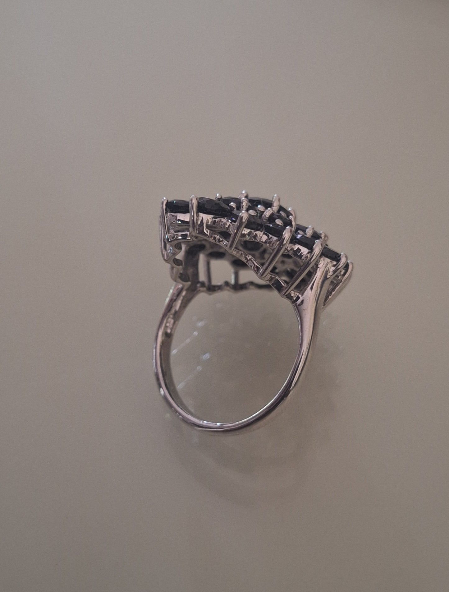 Sterling Silver Cluster Genuine Black Spinel Ring