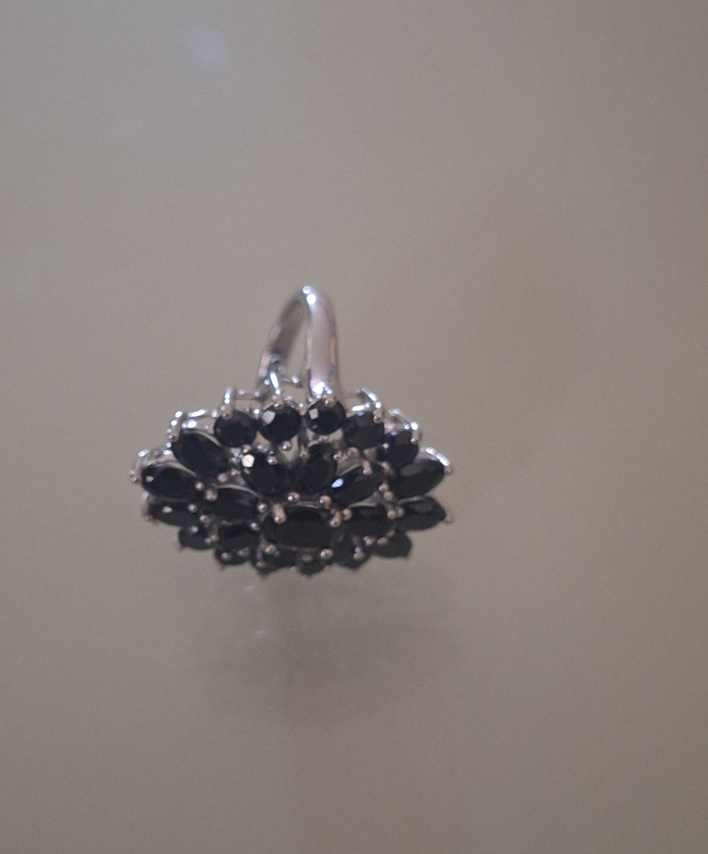 Sterling Silver Cluster Genuine Black Spinel Ring