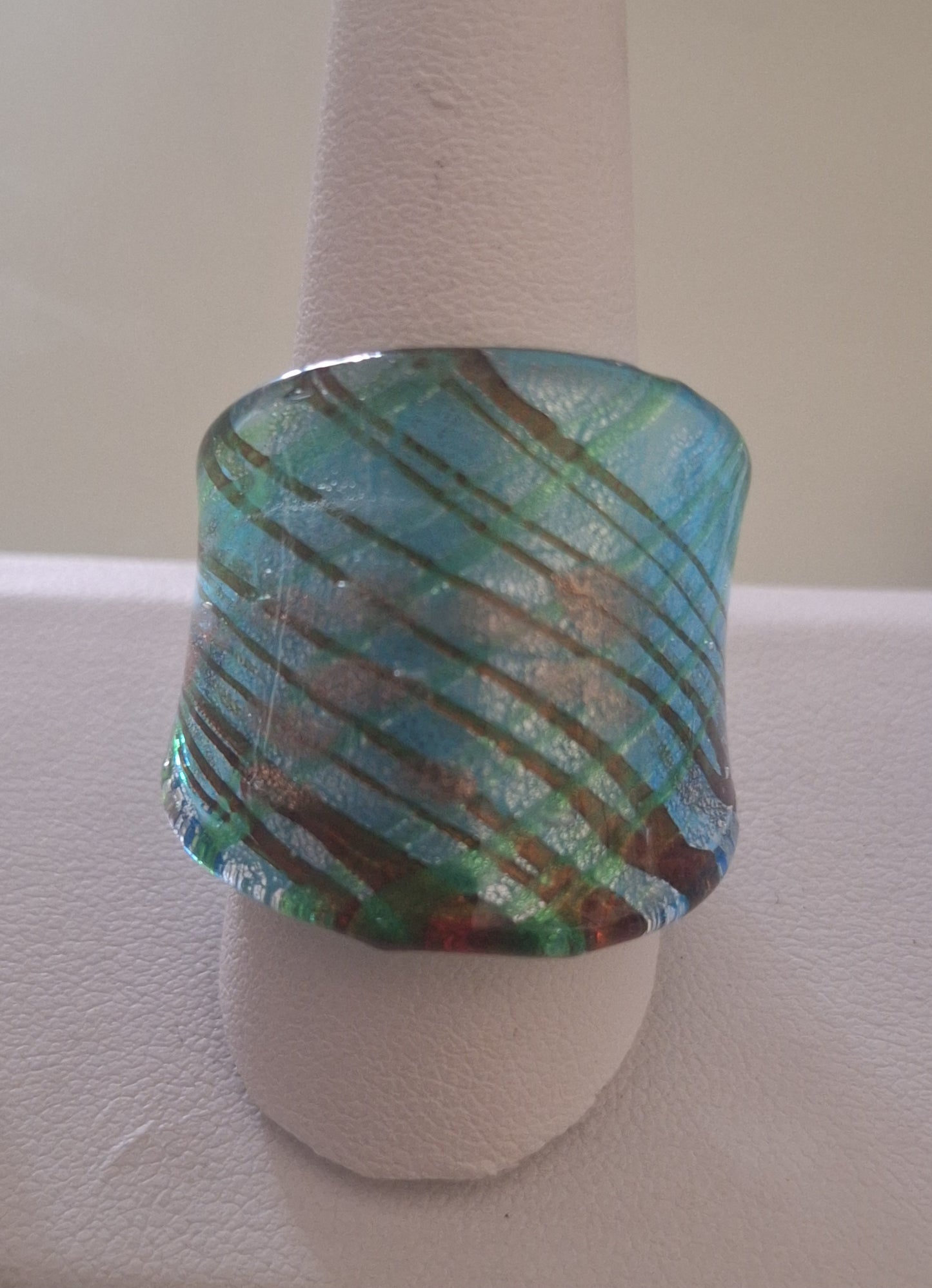 New Murano Glass Rings For Women Colorful Line Transparent Bottom Finger Rings Handmade Glass