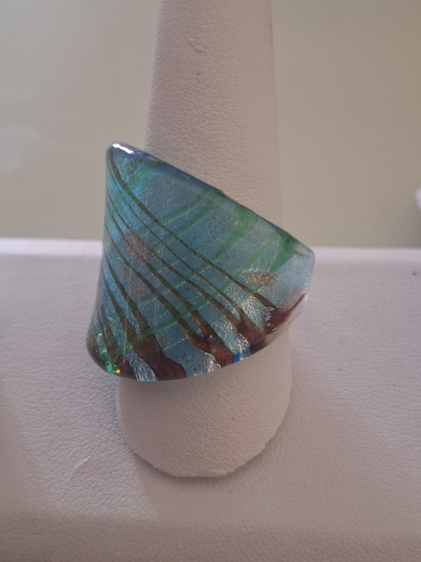 New Murano Glass Rings For Women Colorful Line Transparent Bottom Finger Rings Handmade Glass