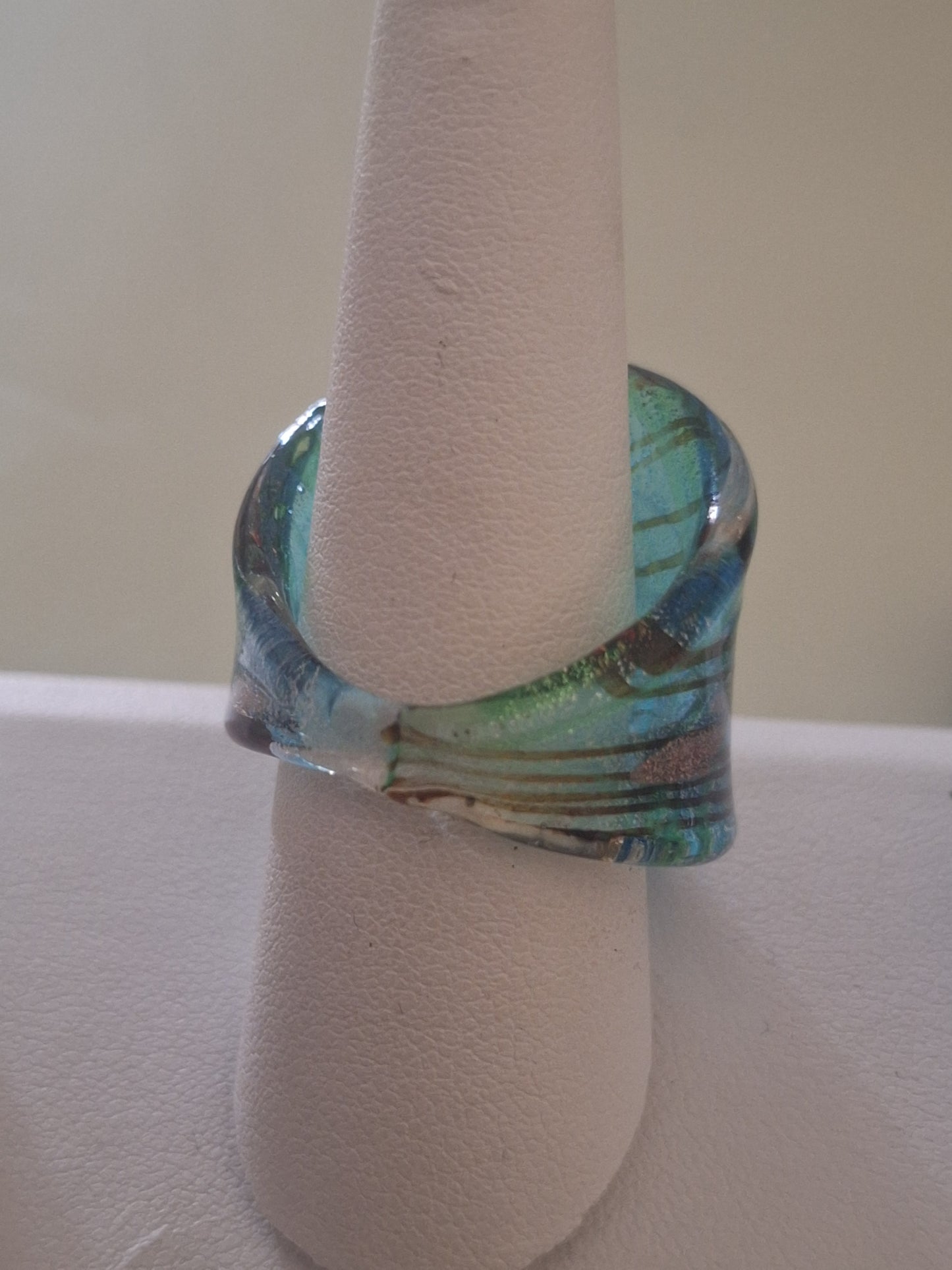 New Murano Glass Rings For Women Colorful Line Transparent Bottom Finger Rings Handmade Glass