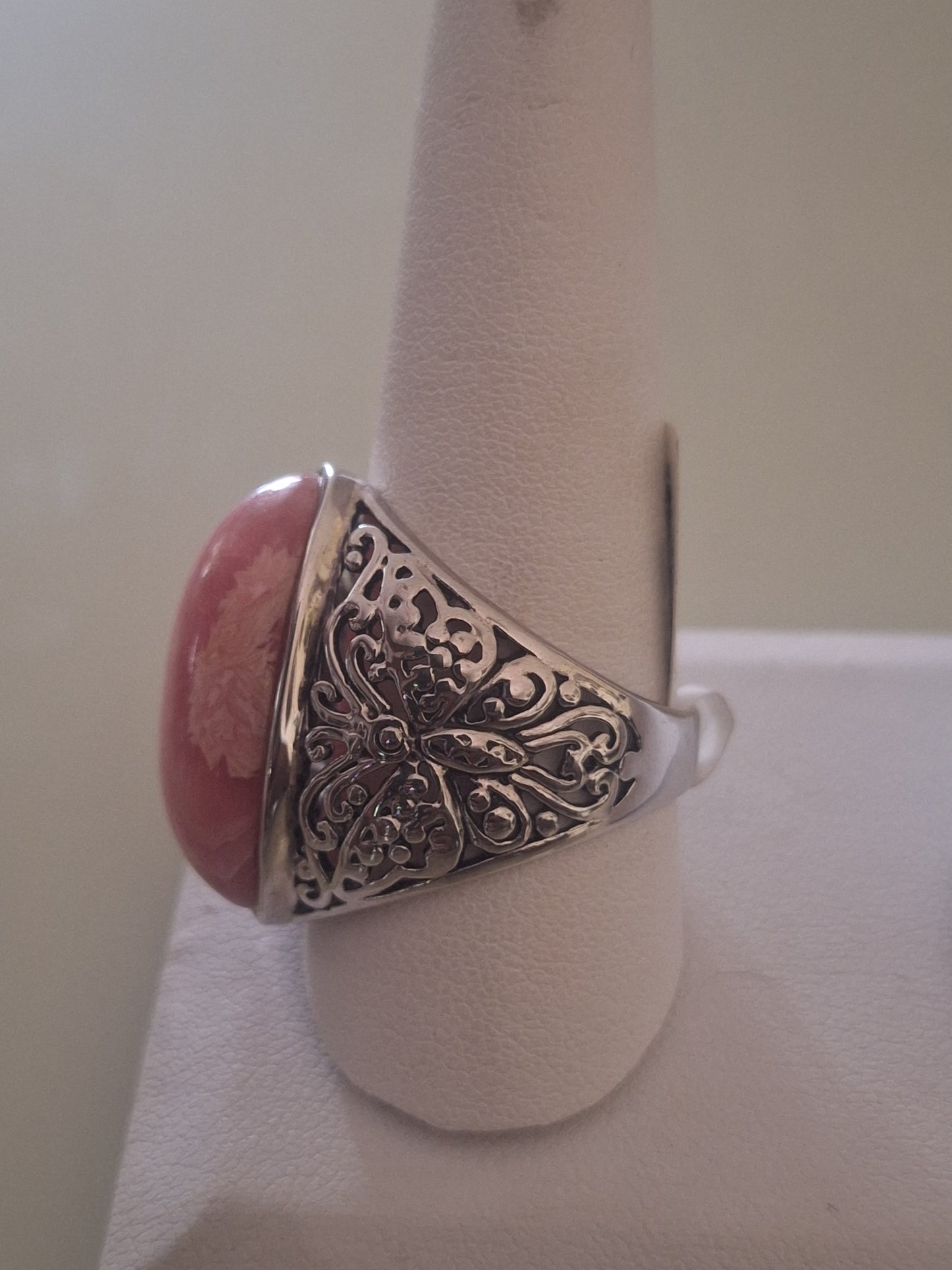 Vintage 925 Silver Rhodochrosite Ring