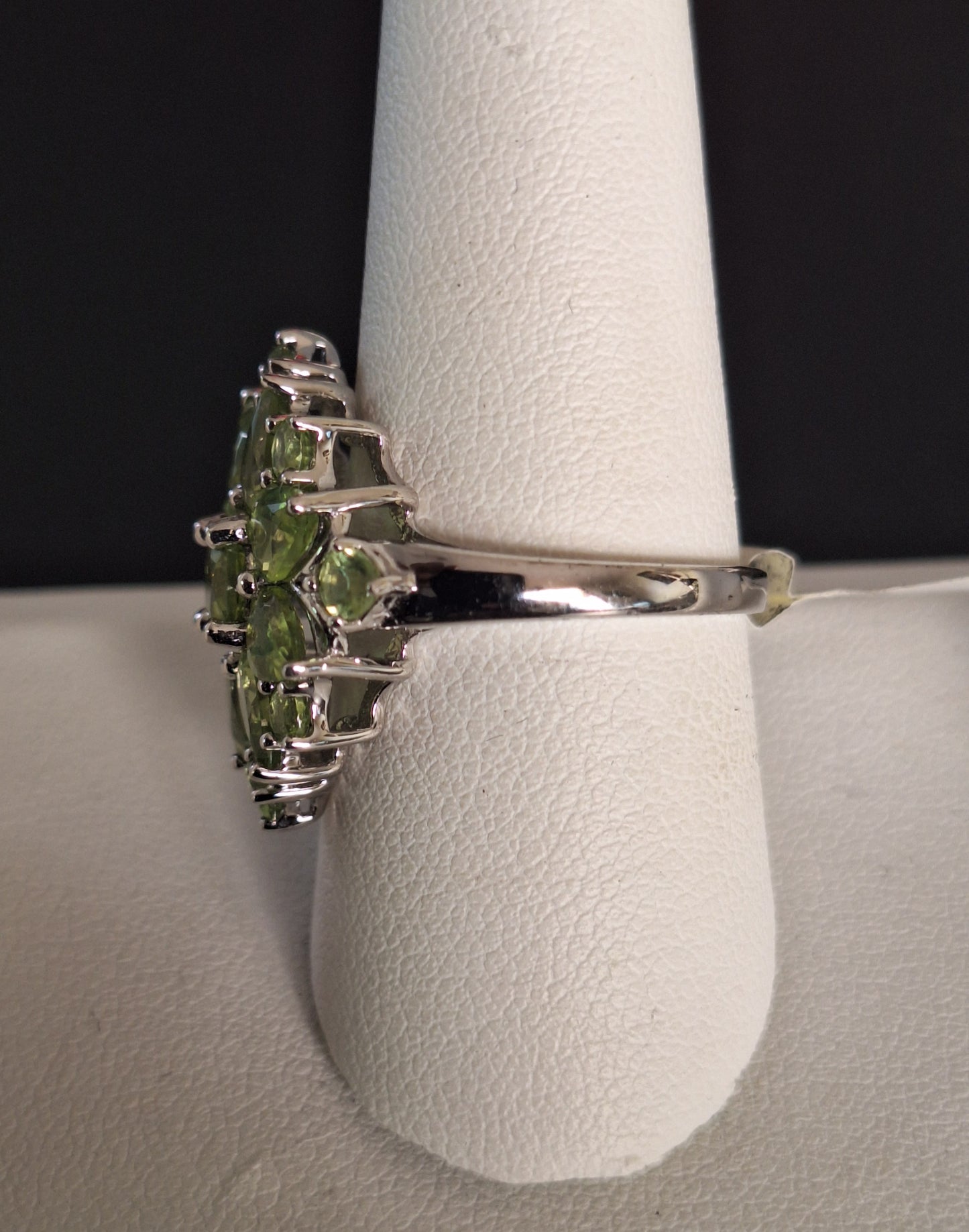 Green Peridot Rhodium Over Sterling Silver Ring