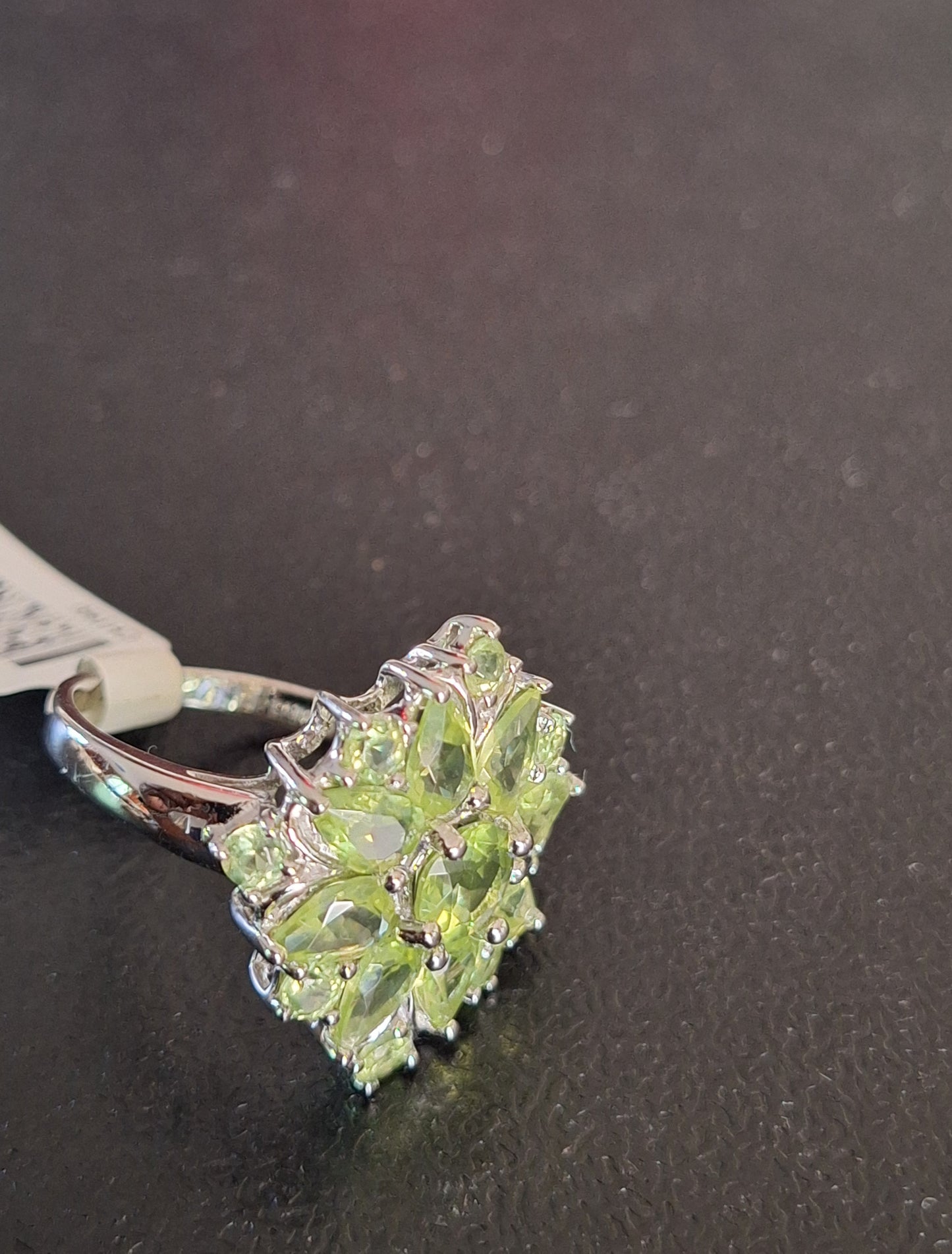 Green Peridot Rhodium Over Sterling Silver Ring
