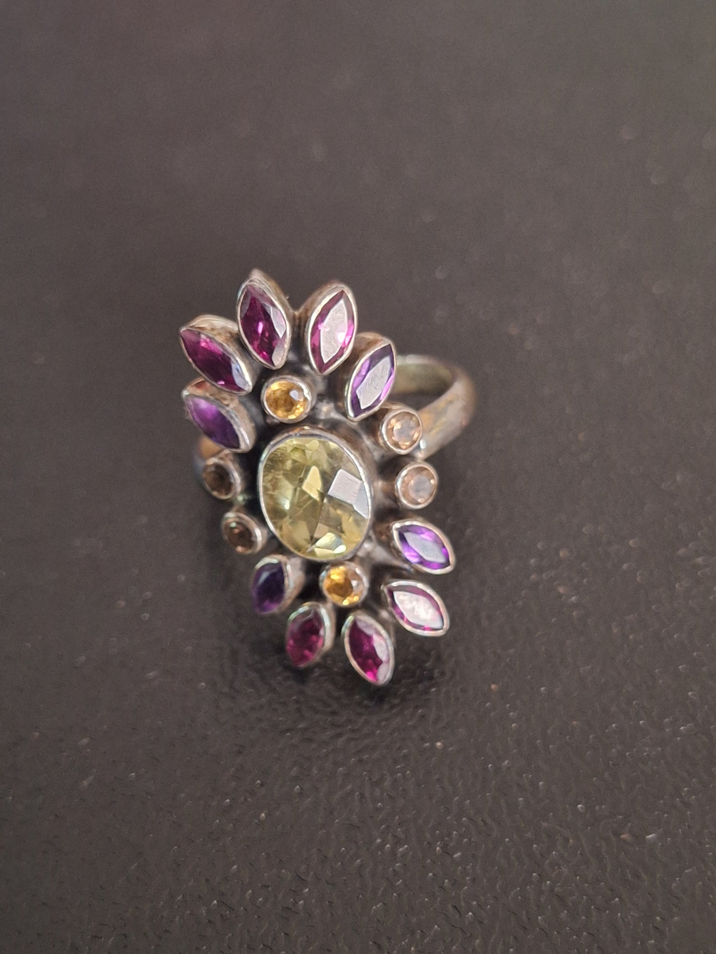 NB Sterling Silver 925 Amethyst Multi Gem Ring