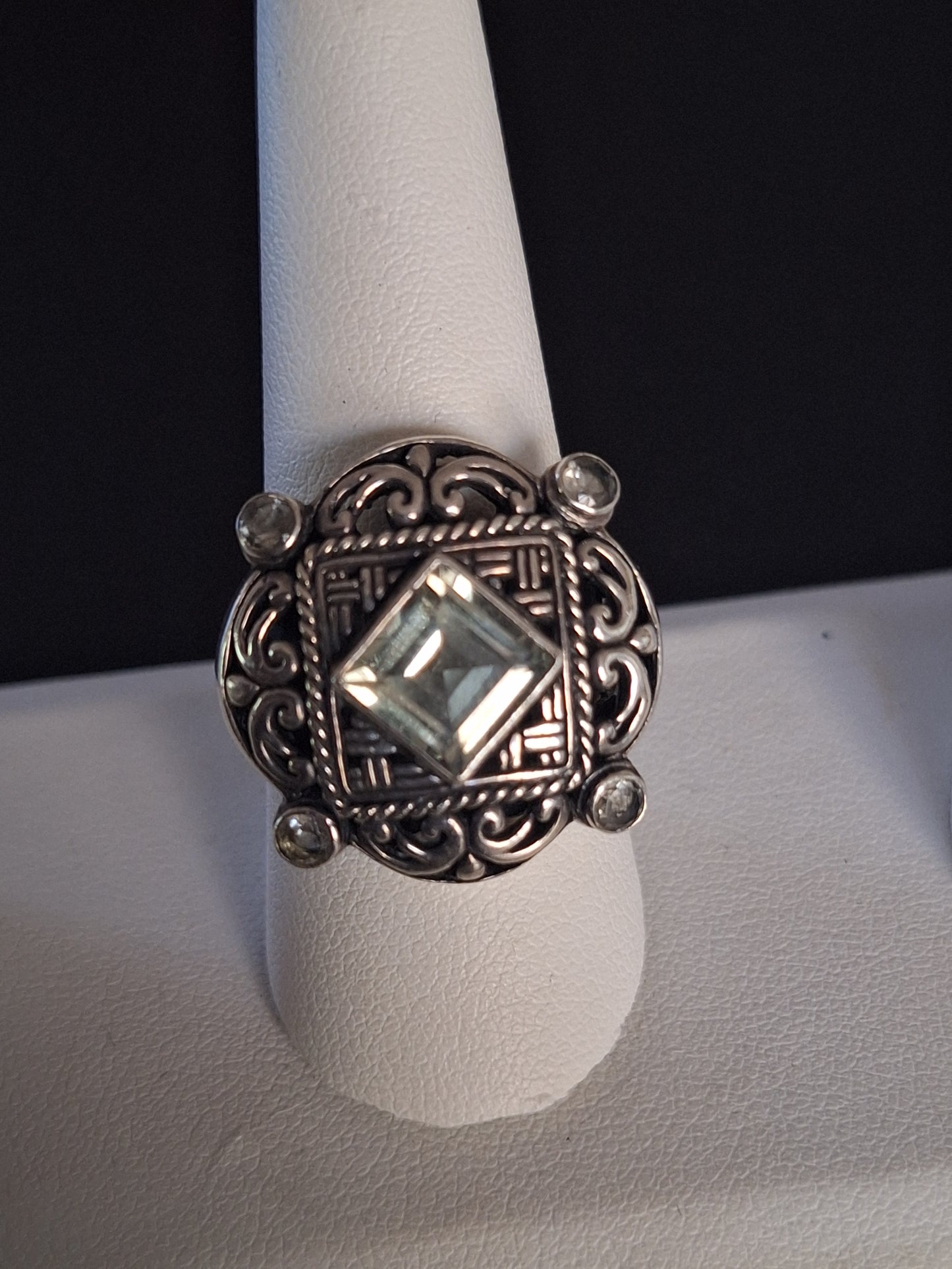 Vintage Silver 925 Aquamarine Ornate Ring