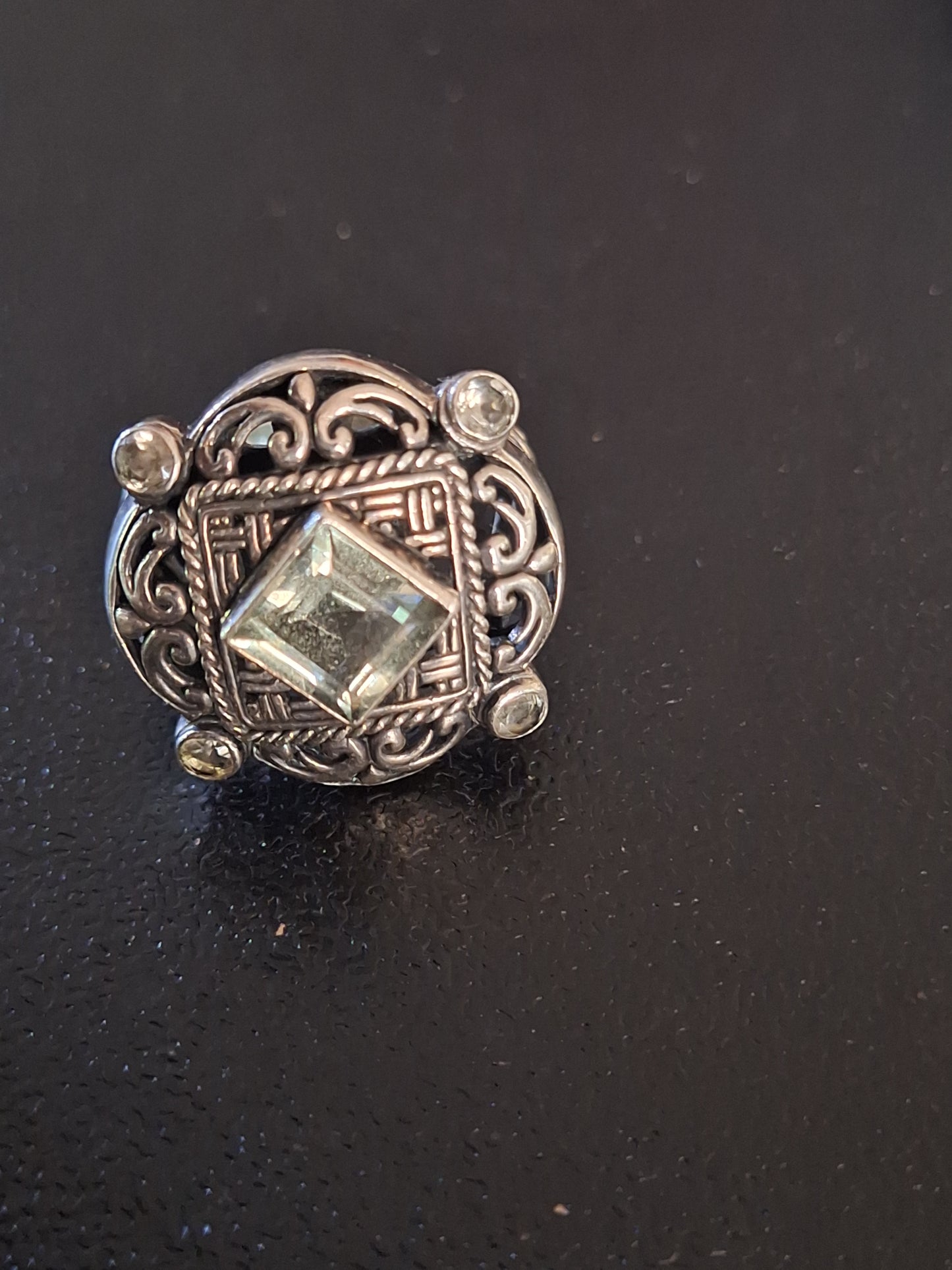 Vintage Silver 925 Aquamarine Ornate Ring