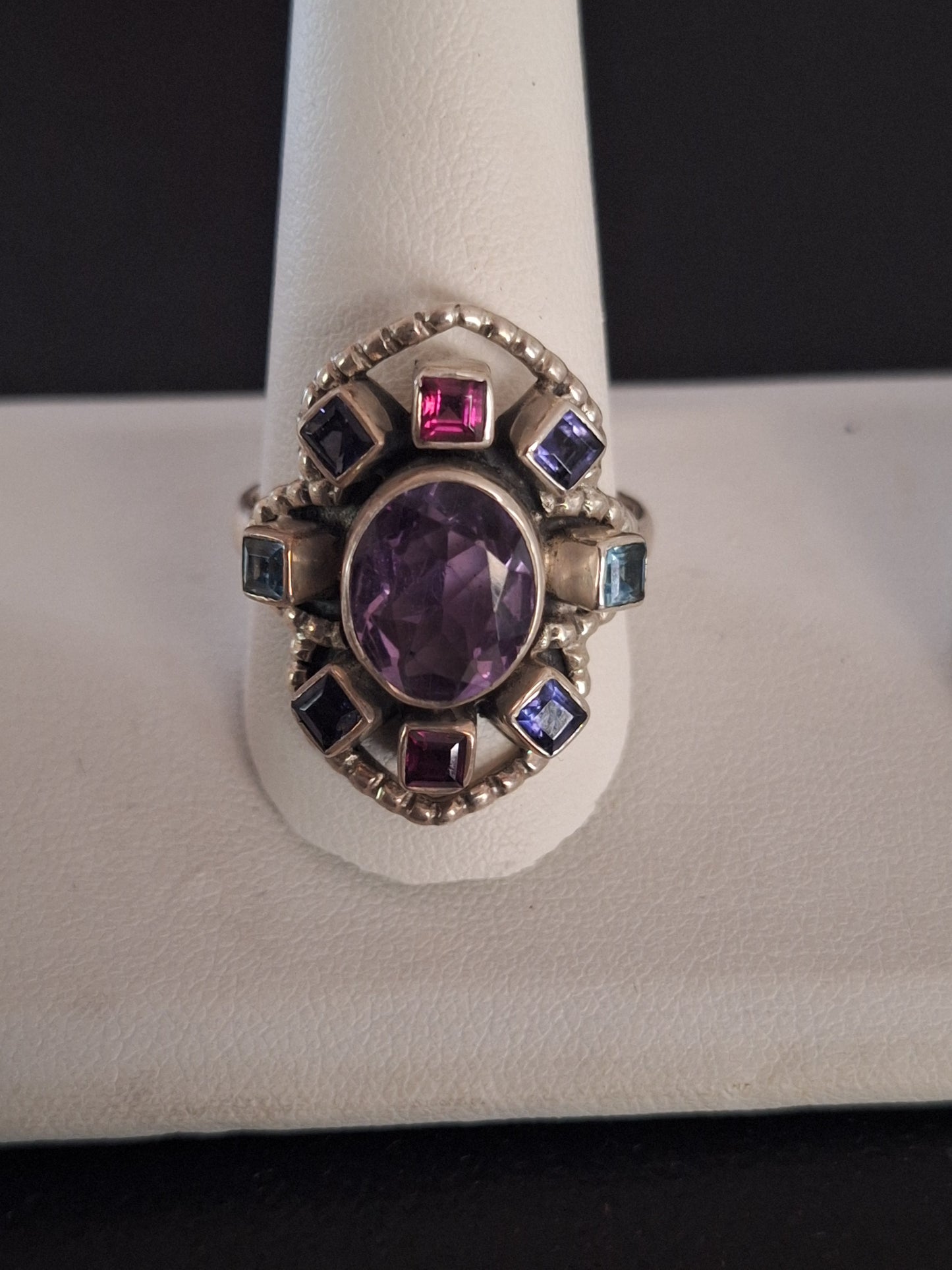 Nicky Butler-Oval Faceted Amethyst & Multi Gemstone-Sterling Silver Ring