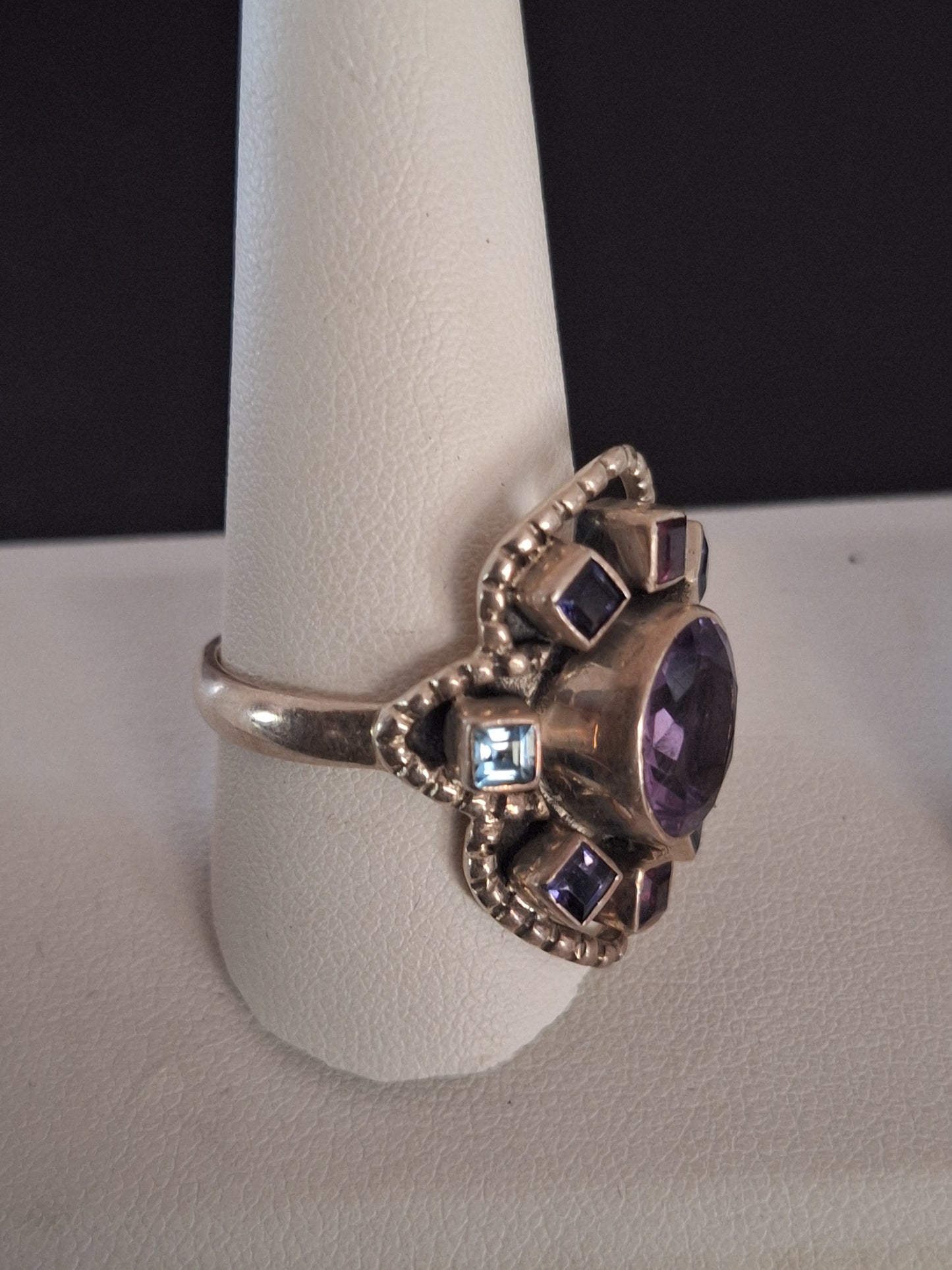 Nicky Butler-Oval Faceted Amethyst & Multi Gemstone-Sterling Silver Ring