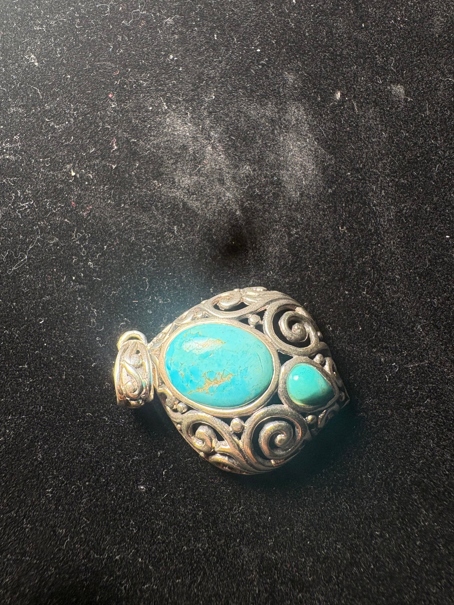 STERLING SILVER SIGNED NK BLUE TURQUOISE DANGLE DROP KATHY YAZZIE PENDANT