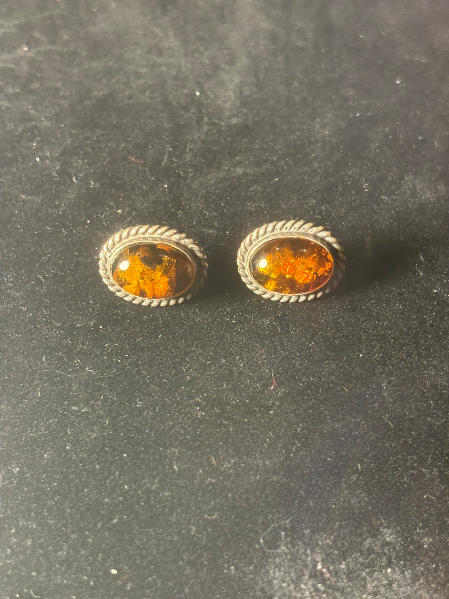 Natural Golden Dark Honey Amber Sterling Silver Oval Stud 925 Earrings 4f 86