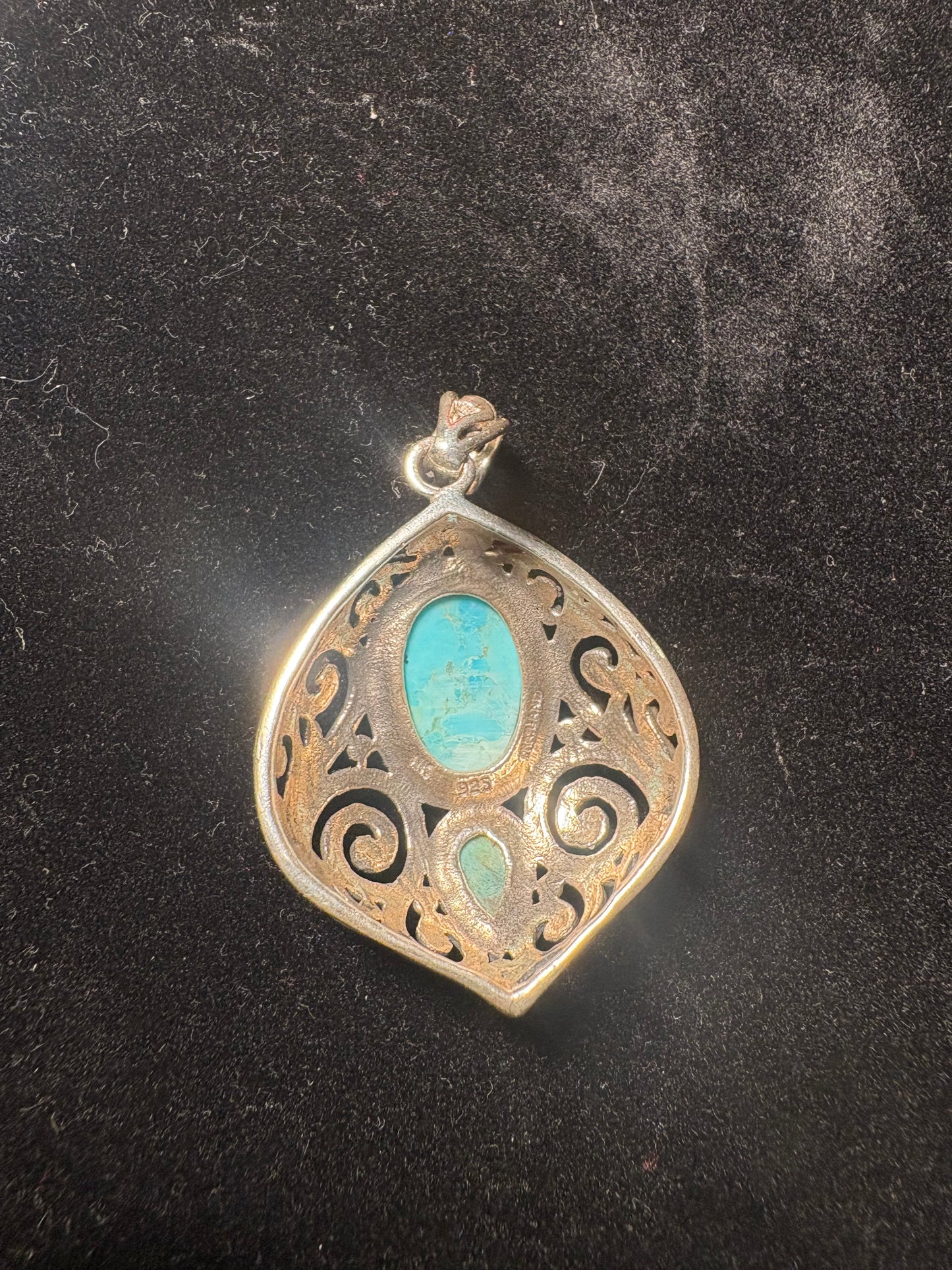 STERLING SILVER SIGNED NK BLUE TURQUOISE DANGLE DROP KATHY YAZZIE PENDANT