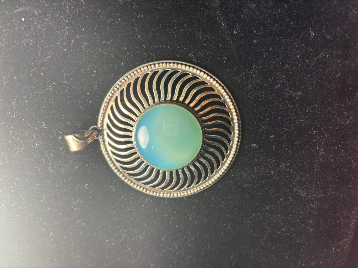 Doug Paulus dP 925 India Sterling Silver Blue Chalcedony 2.25"D Pendant Vintage